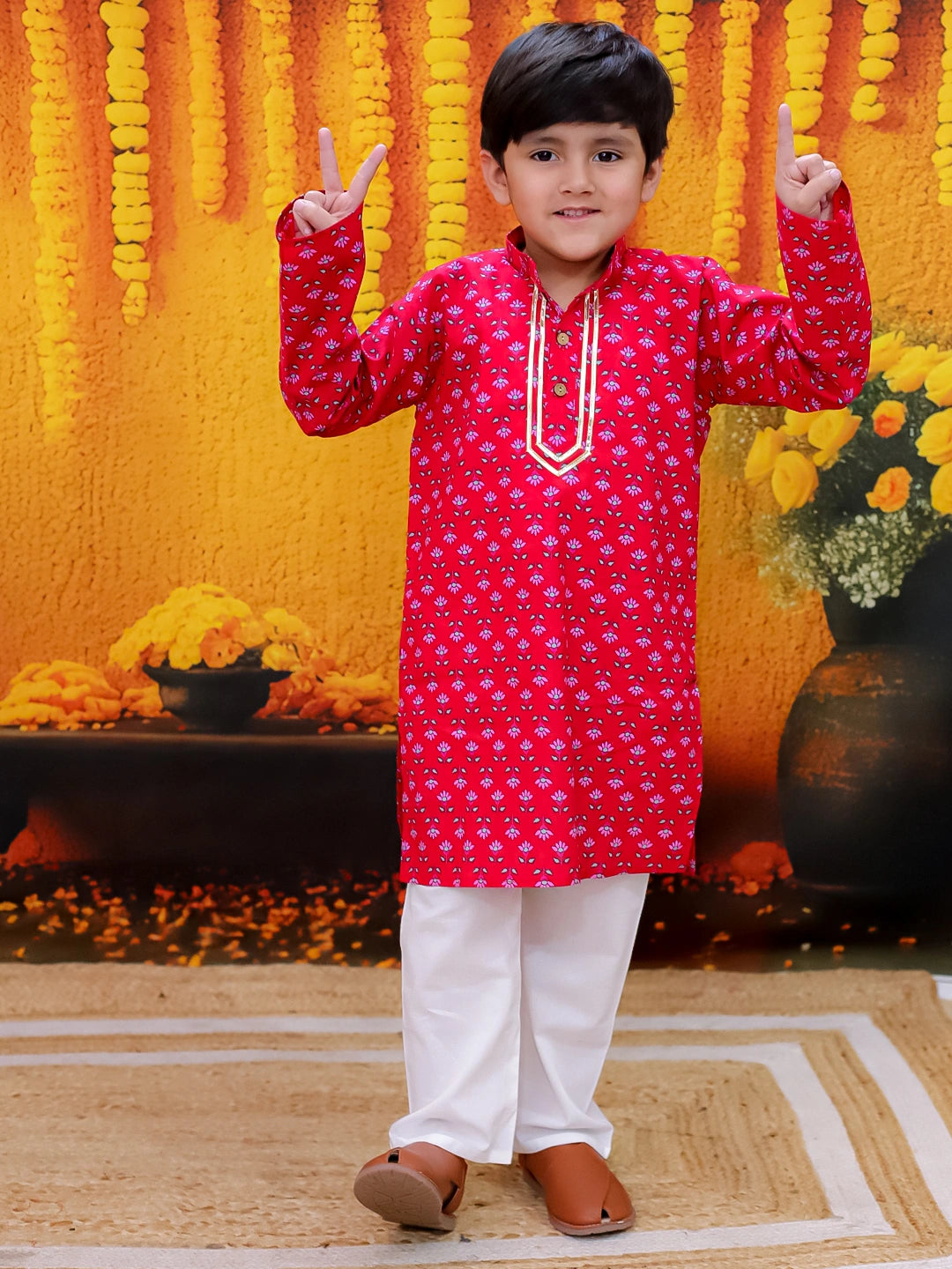 BownBee Pure Cotton Printed Kurta Pajama Set for Boys with Tier Anarkali Kurta Dhoti Dupatta Set for Girls