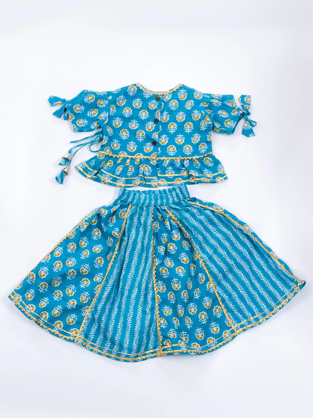 BownBee Pure Cotton Back Open Choli with Lehenga for Girls