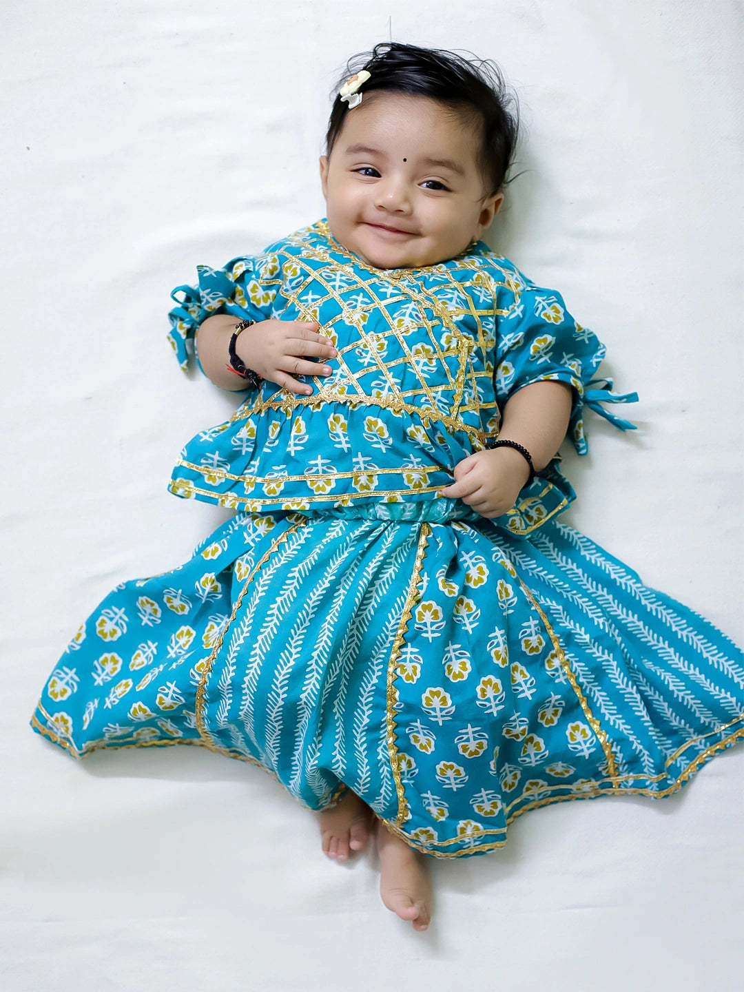 BownBee Pure Cotton Back Open Choli with Lehenga for Girls