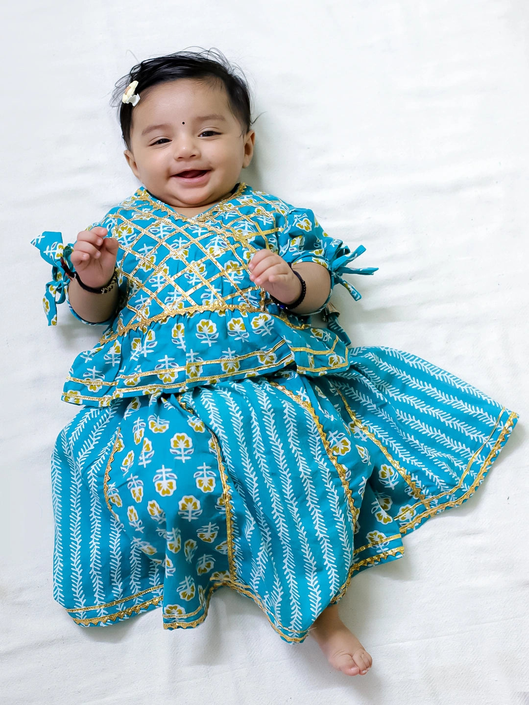 BownBee Pure Cotton Back Open Choli with Lehenga for Girls