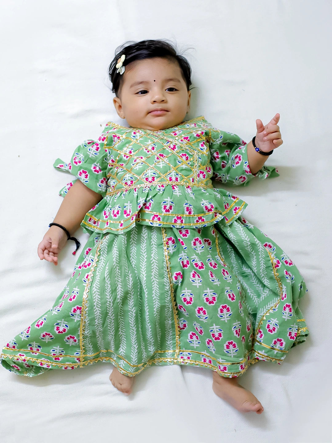 BownBee Pure Cotton Back Open Choli with Lehenga for Girls
