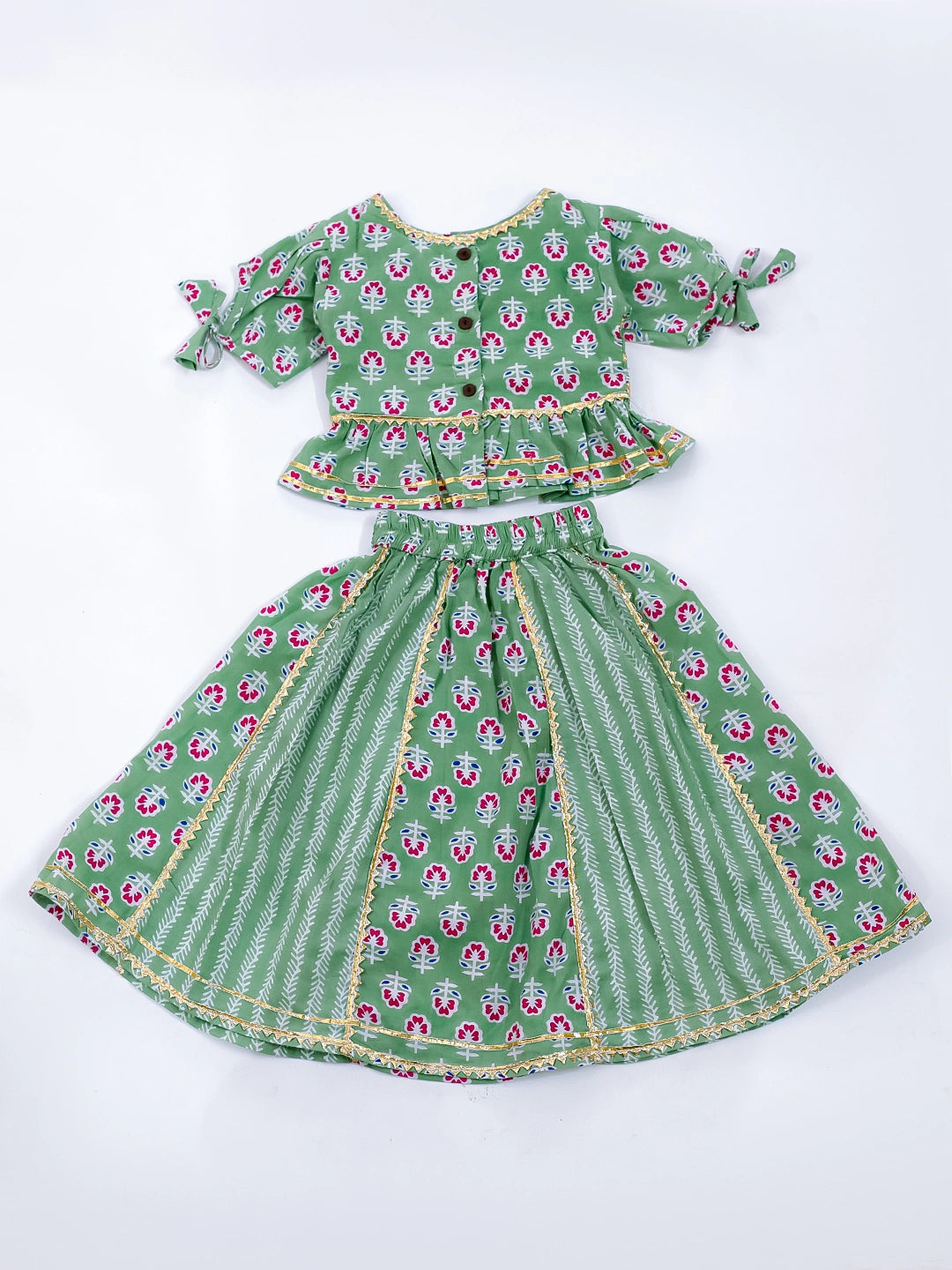BownBee Pure Cotton Back Open Choli with Lehenga for Girls
