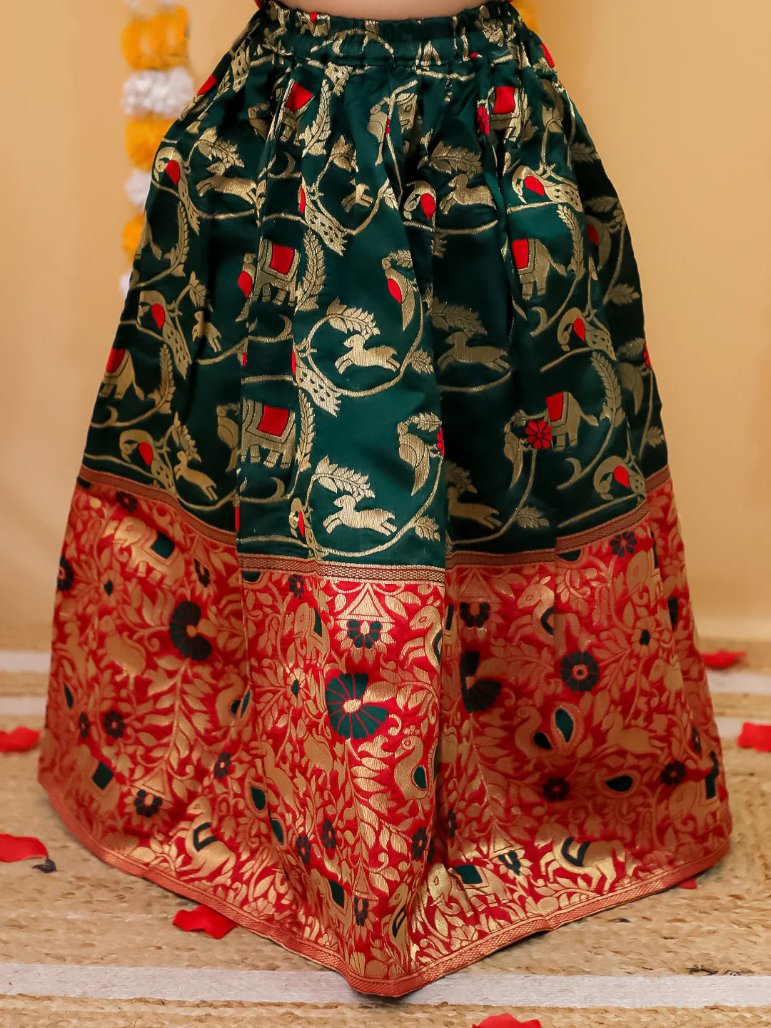 BownBee Jacquard Lehenga with Patch Choli and Dupatta Set for Girls