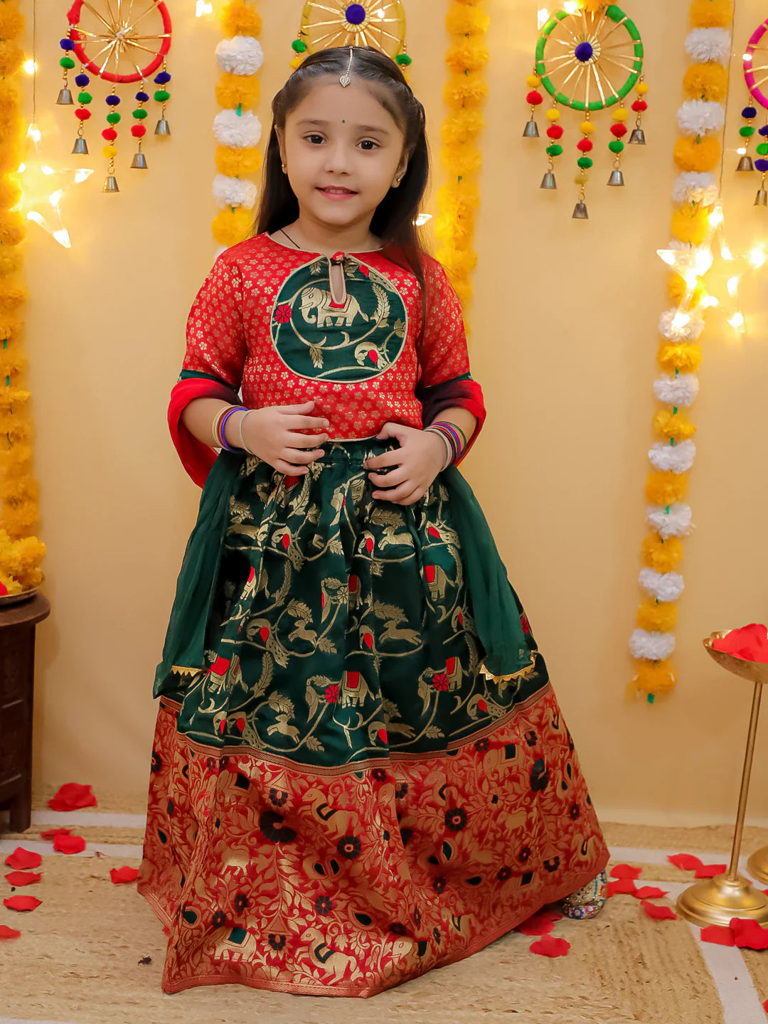 BownBee Pure Cotton Kurta Pajama with Jacquard Jacket & Lehenga Choli With Dupatta Sibling Set