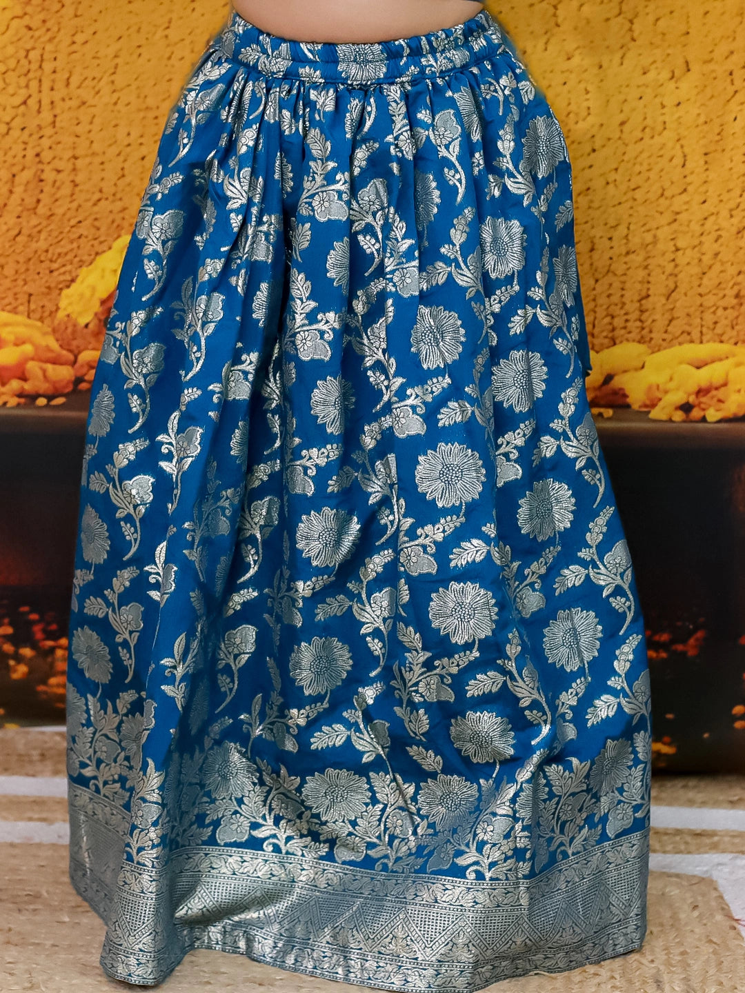 BownBee Jacquard Lehenga with Patch Choli and Dupatta Set for Girls