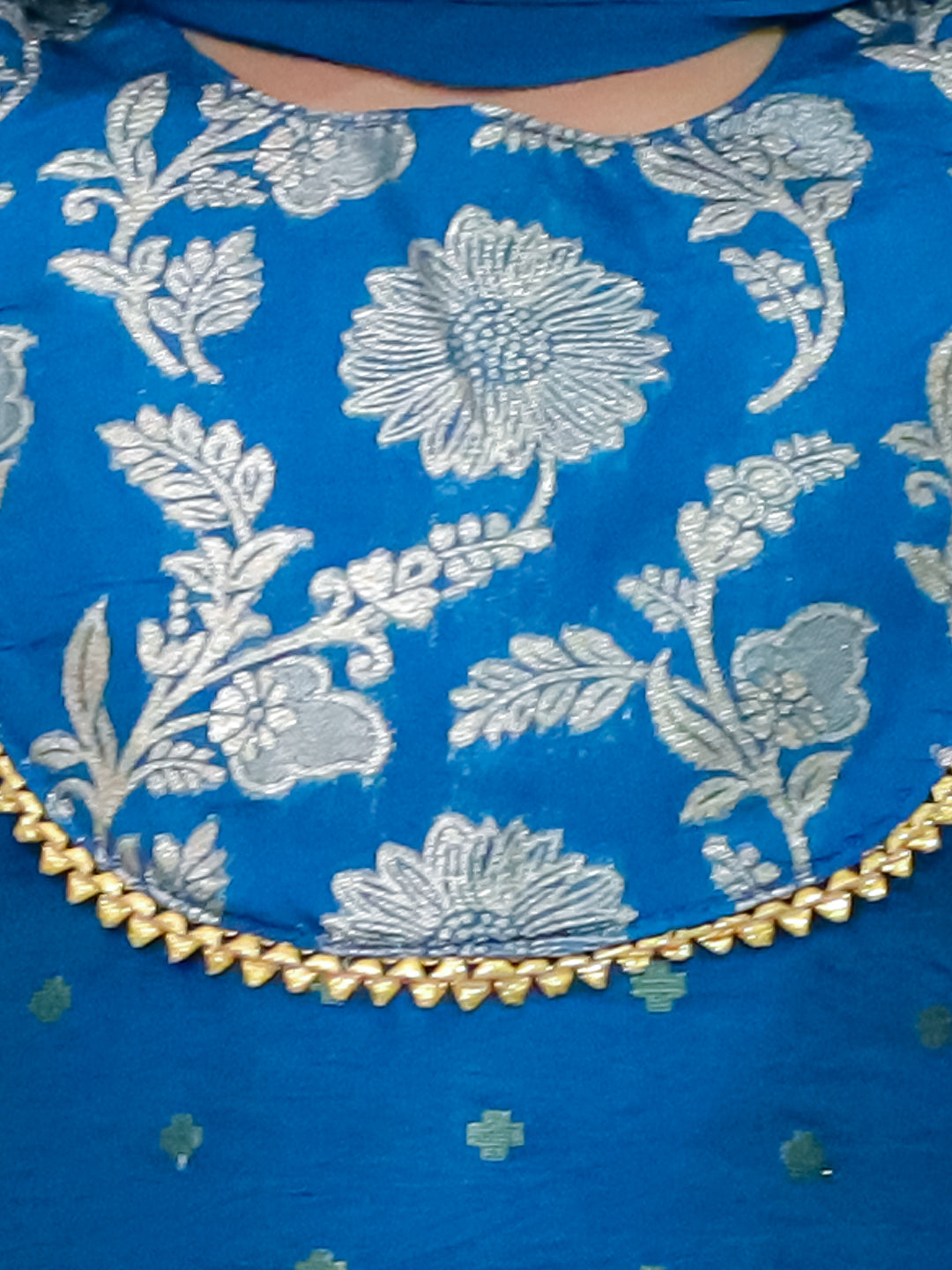 BownBee Jacquard Lehenga with Patch Choli and Dupatta Set for Girls - Blue