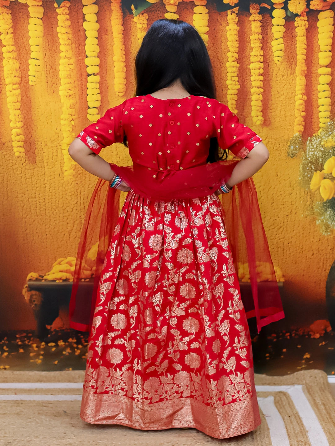 BownBee Jacquard Lehenga with Patch Choli and Dupatta Set for Girls