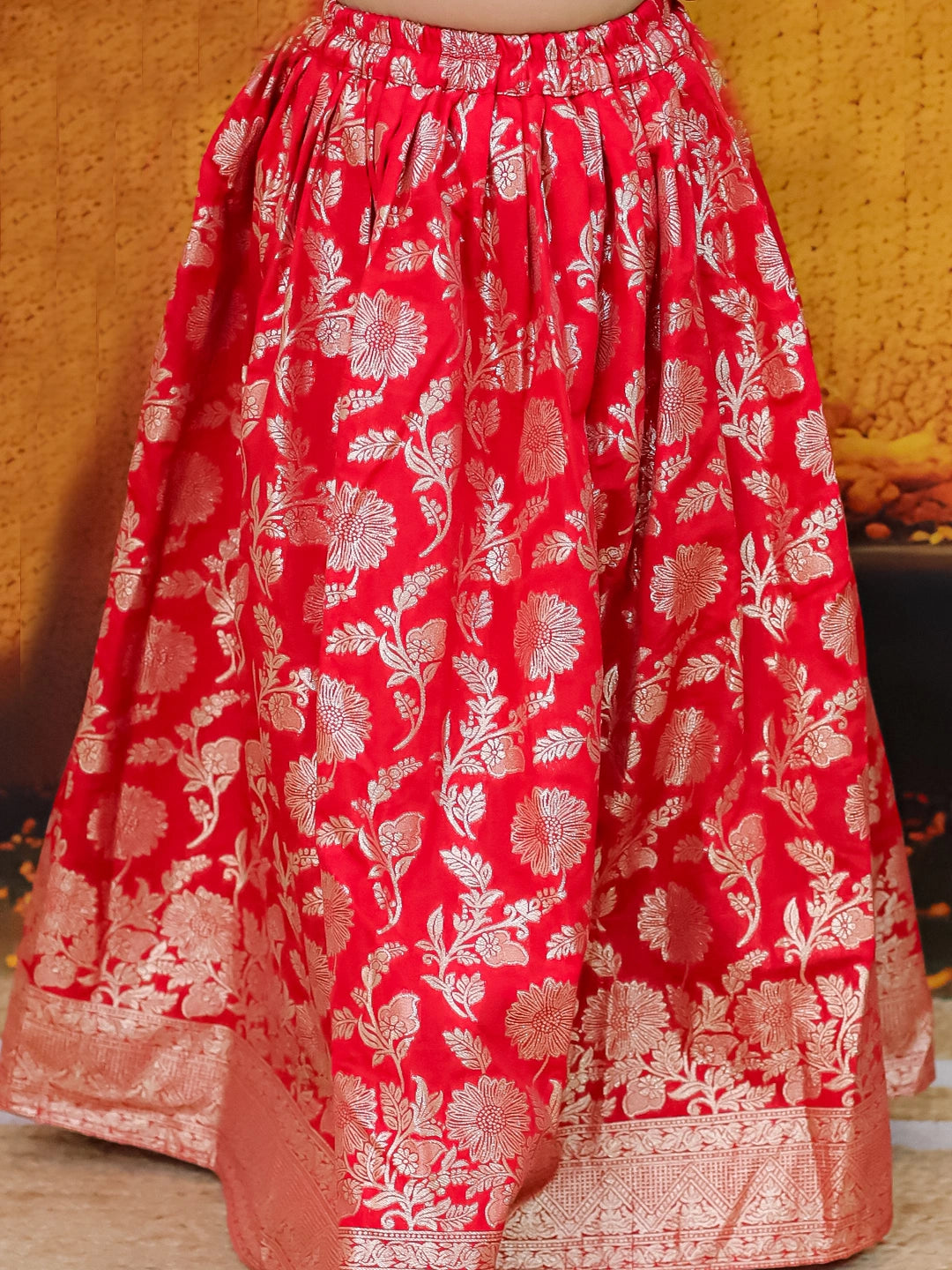 BownBee Jacquard Lehenga with Patch Choli and Dupatta Set for Girls