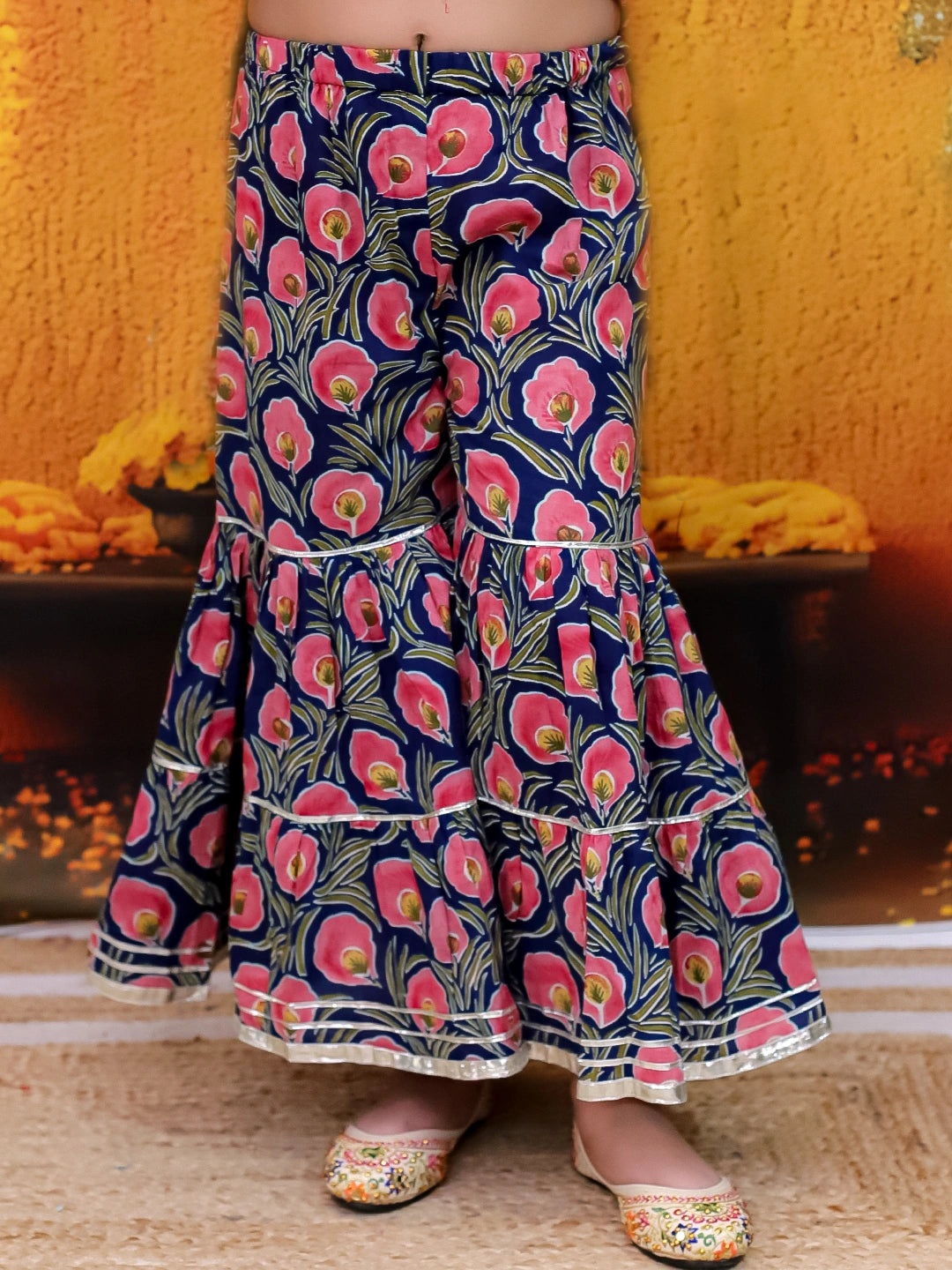 BownBee Pure Cotton Printed Kurta Sharara with Dupatta for Girls
