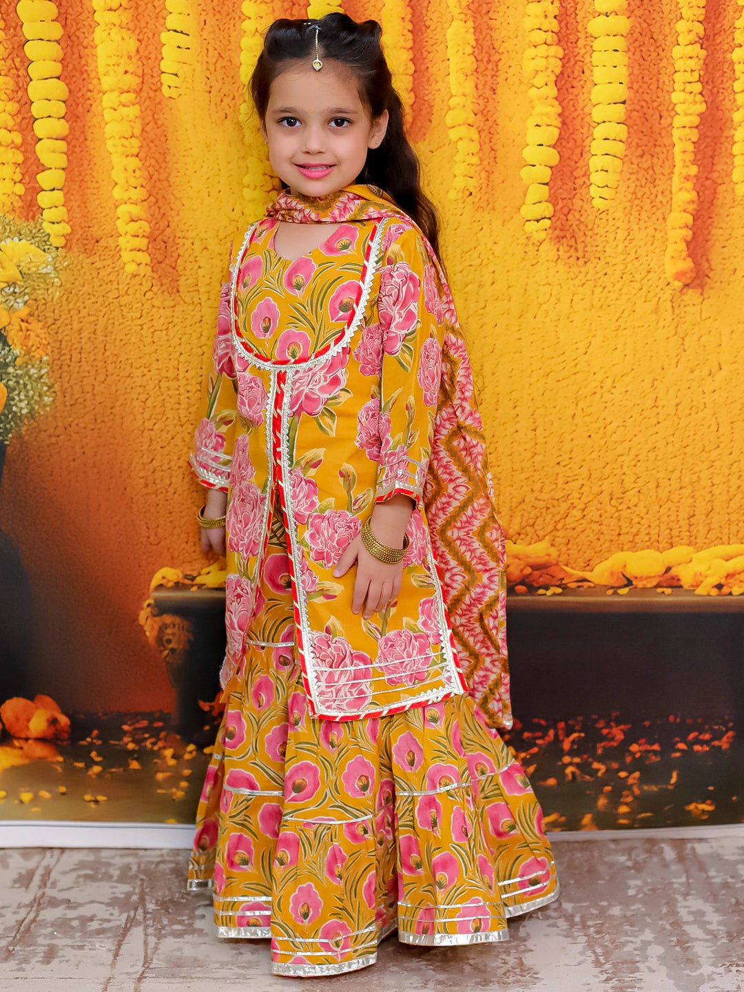 BownBee Pure Cotton Printed Kurta Sharara with Dupatta for Girls