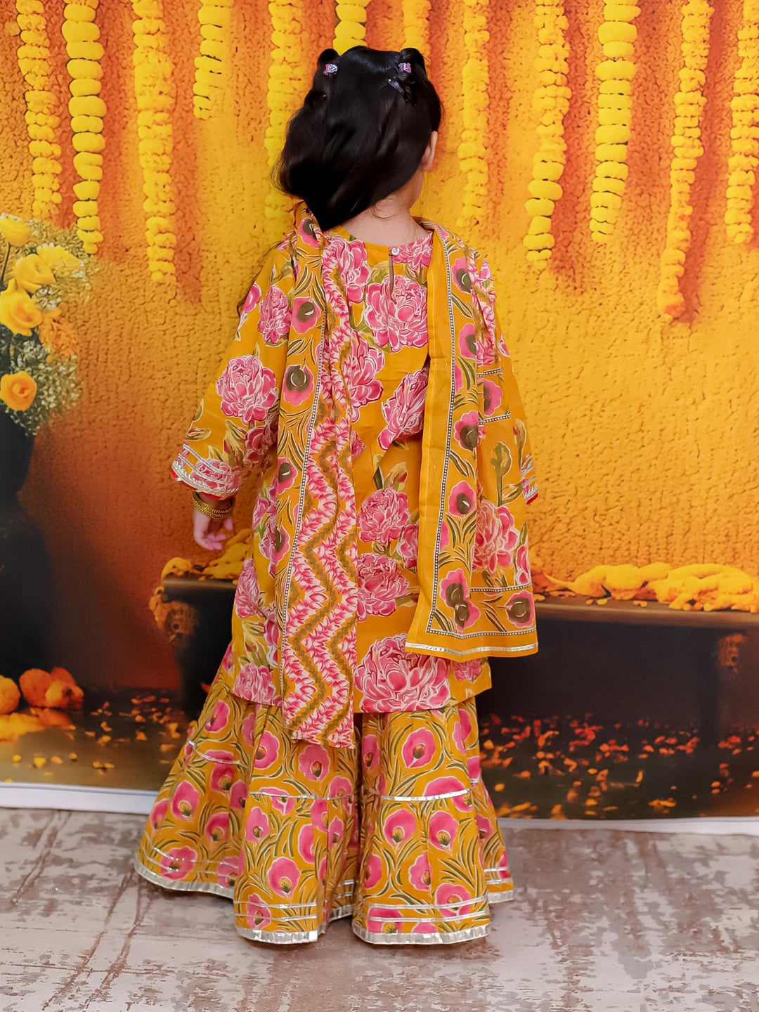 BownBee Pure Cotton Printed Kurta Sharara with Dupatta for Girls