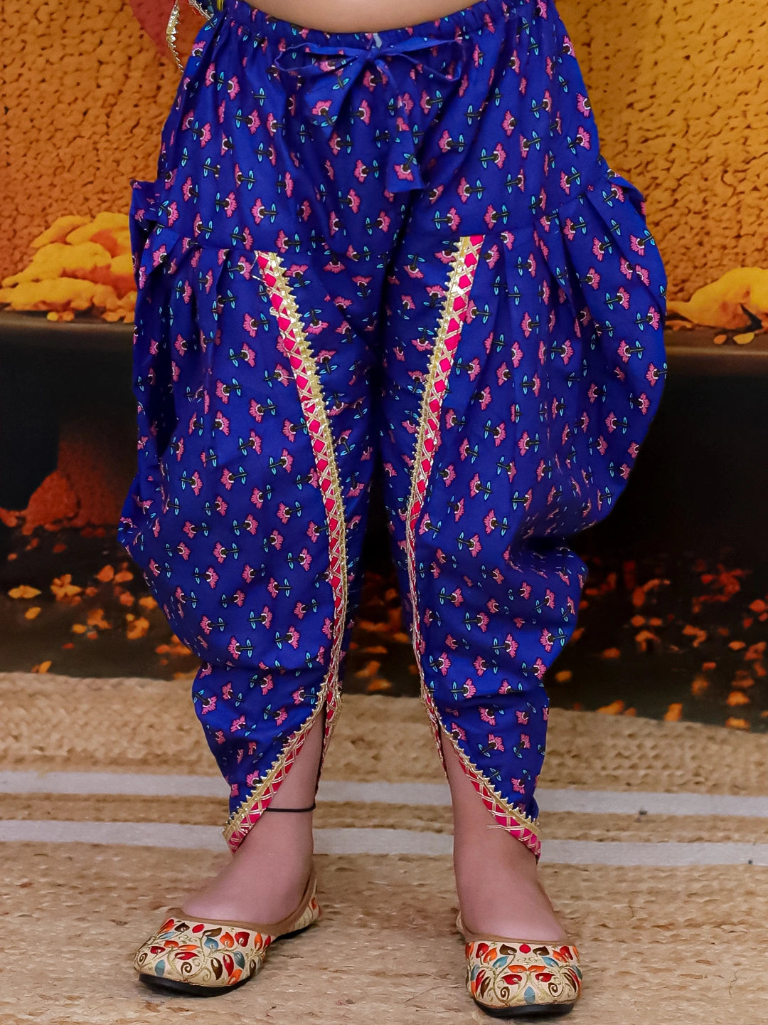 Bownbee 3/4th Sleeve Pure Cotton Tier Kurta Dhoti with Dupatta