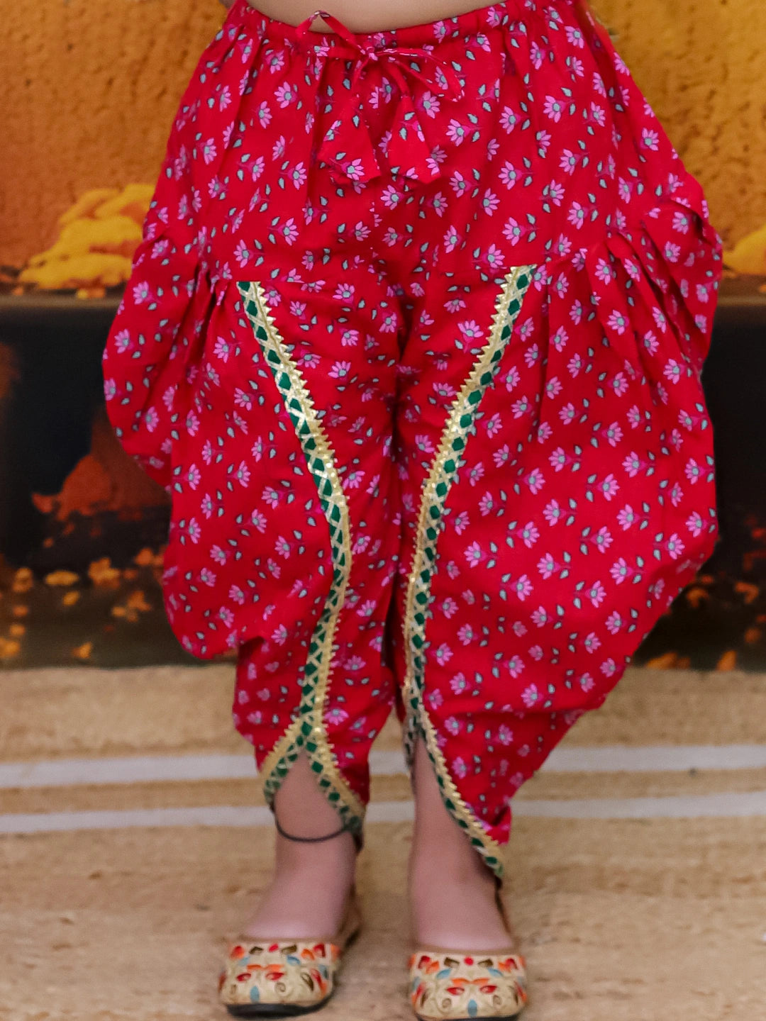 Bownbee 3/4th Sleeve Pure Cotton Tier Kurta Dhoti with Dupatta