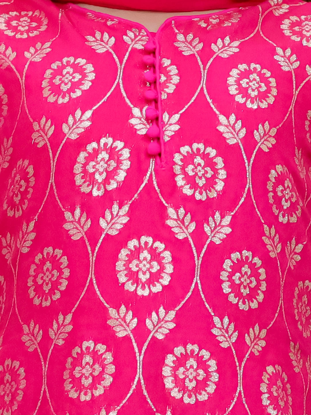 BownBee 3/4th Sleeve Chanderi Jacquard Kurti Salwar with Dupatta For Girls