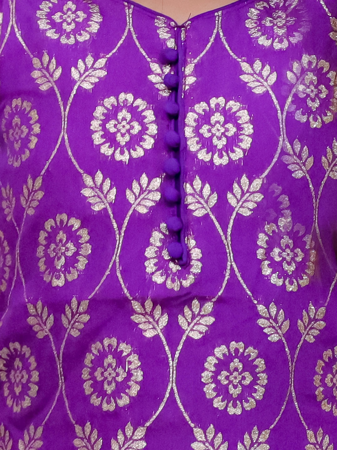 BownBee 3/4th Sleeve Chanderi Jacquard Kurti Salwar with Dupatta For Girls