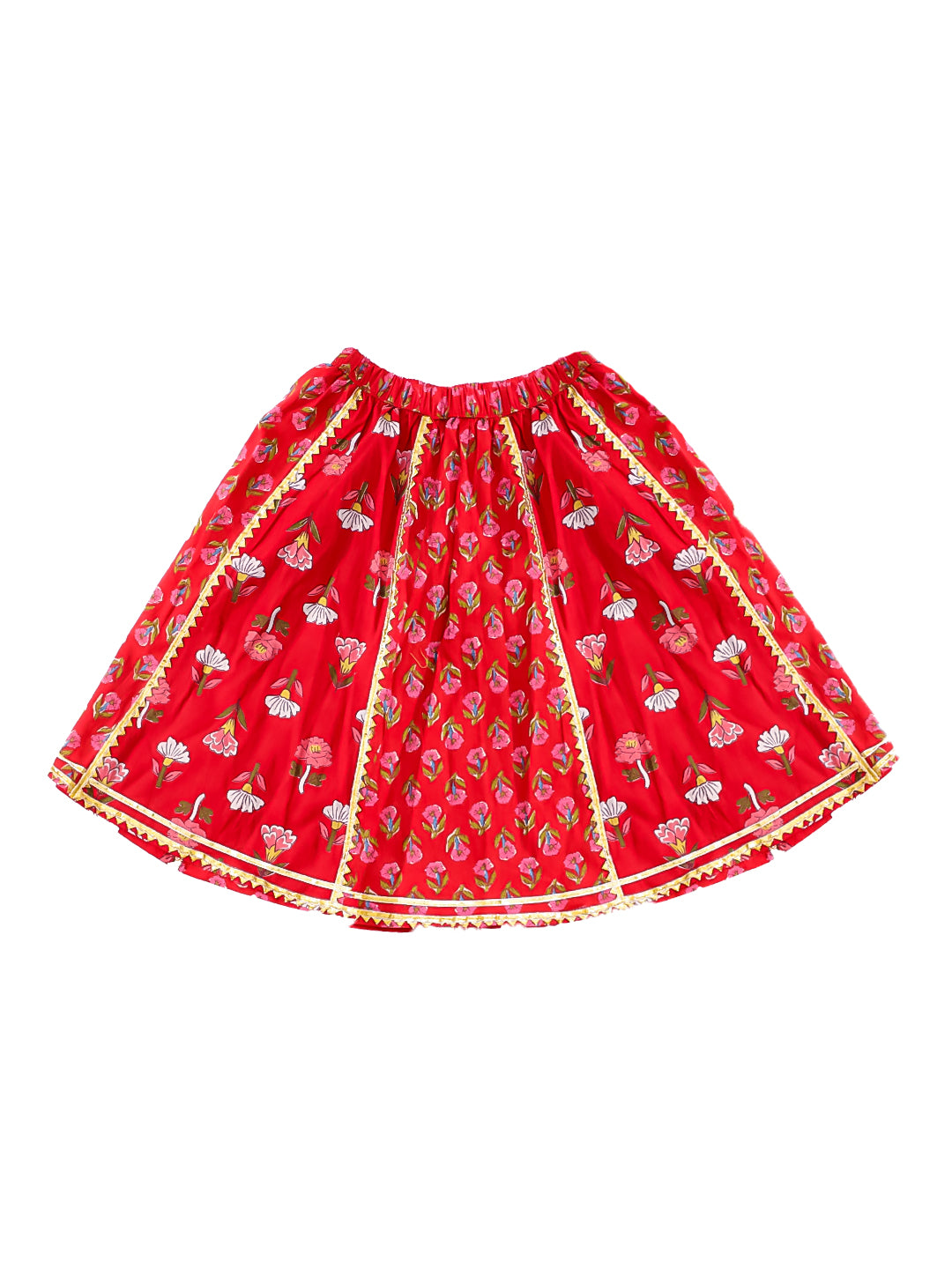 BownBee Pure Cotton Back Open Choli With Lehenga For Girls - Red