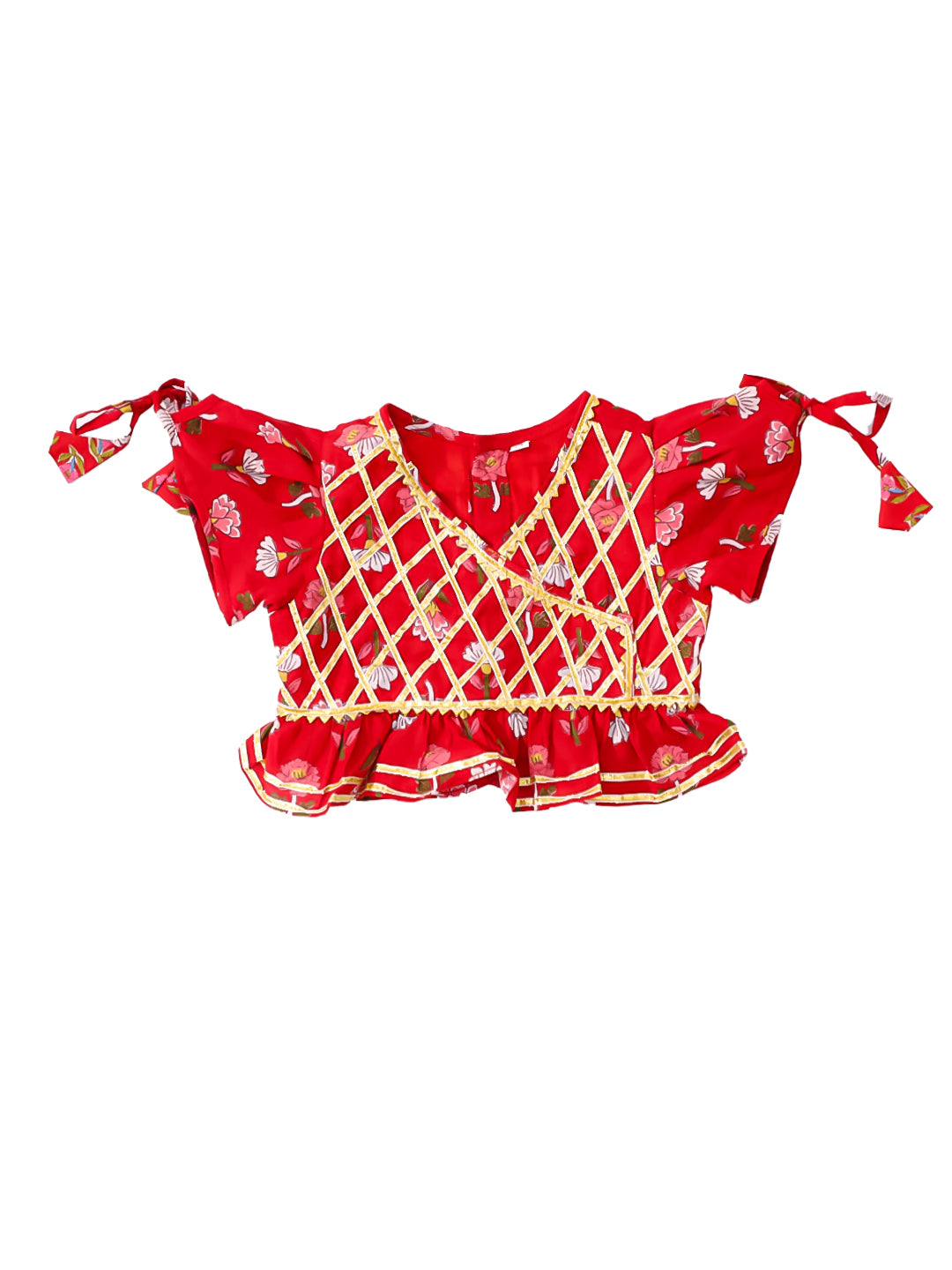BownBee Pure Cotton Back Open Choli With Lehenga For Girls - Red