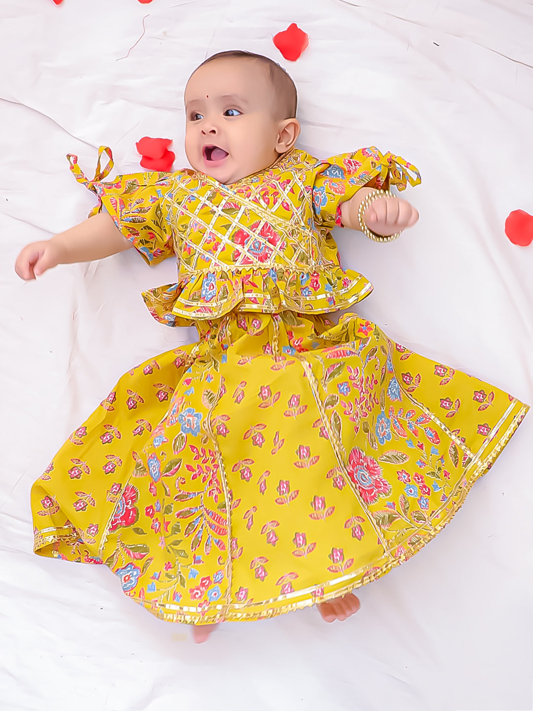 BownBee Pure Cotton Back Open Choli With Lehenga For Girls - Red