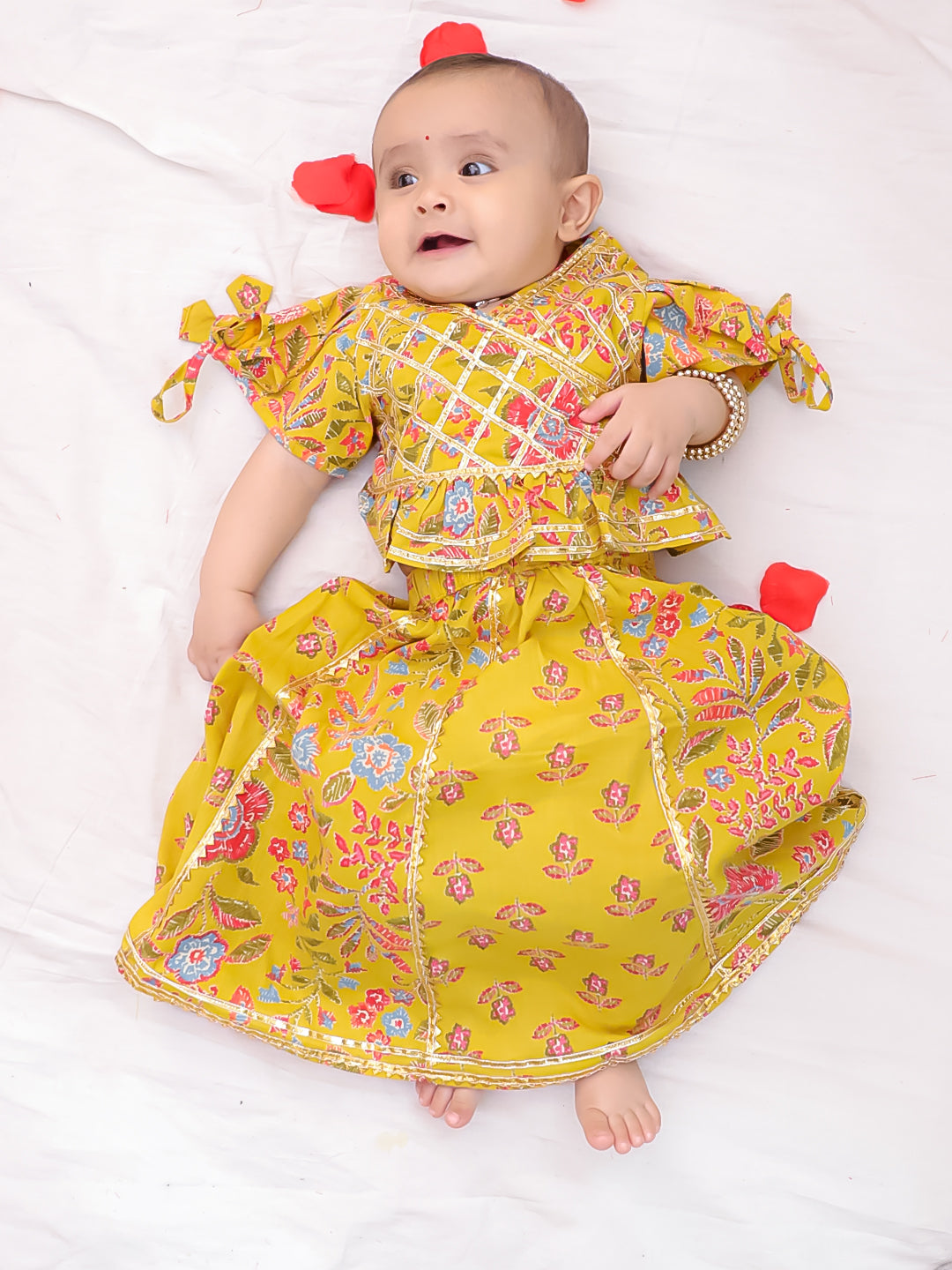BownBee Pure Cotton Back Open Choli With Lehenga For Girls - Red