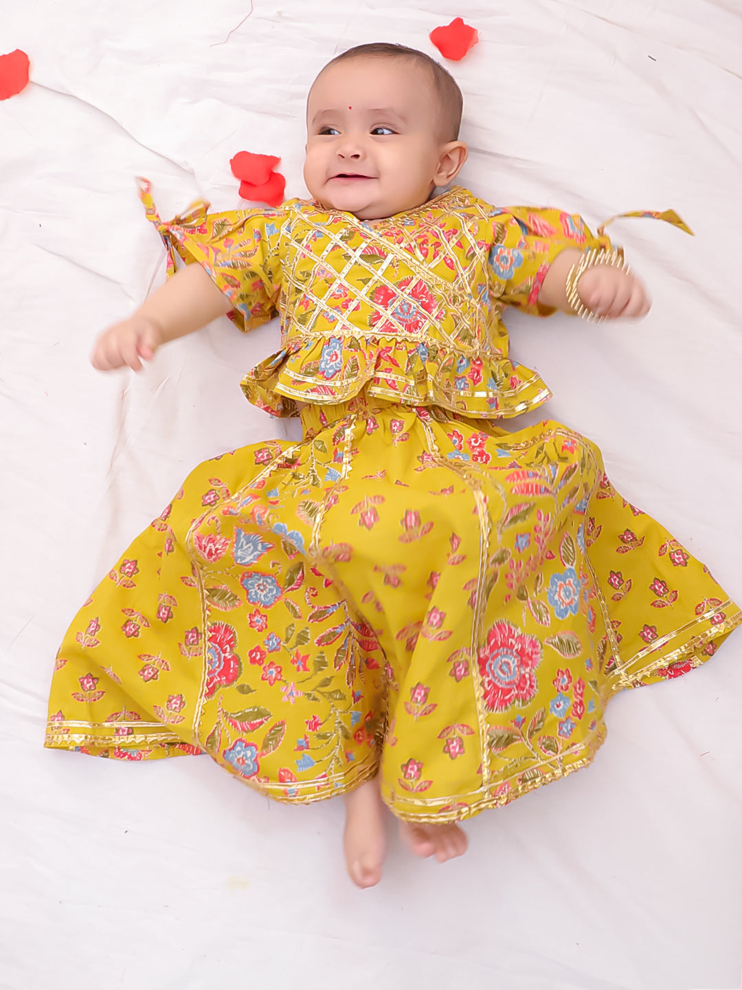 Bownbee Girls Cotton Lehenga Choli For Infants  - Floral - Red