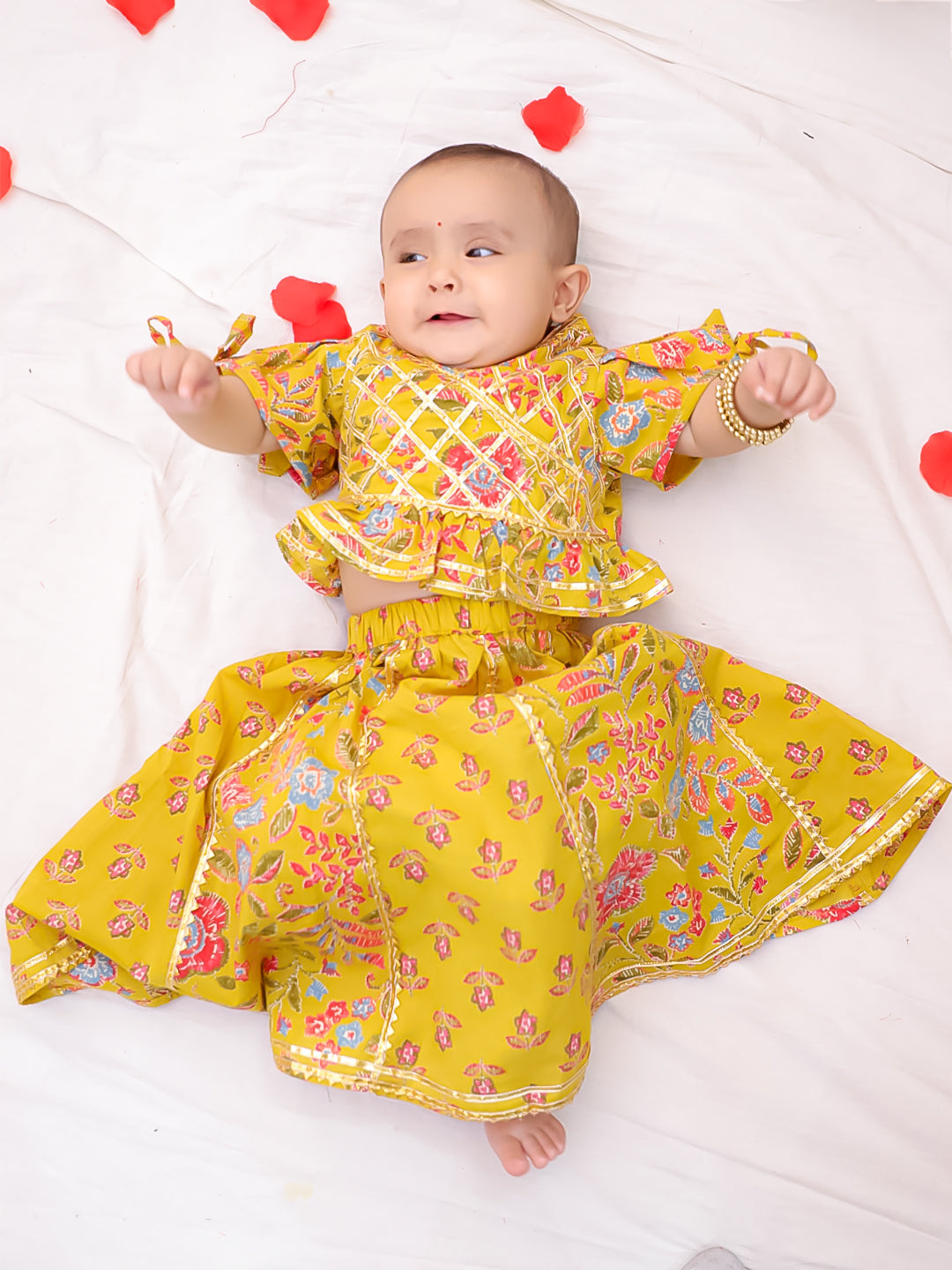 BownBee Pure Cotton Back Open Choli With Lehenga For Girls - Red