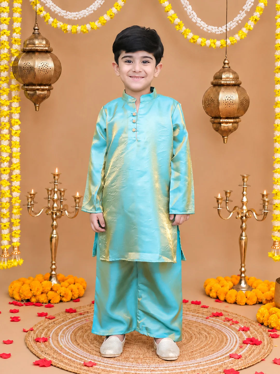 Bownbee Festive Two Toned Kurta Pajama & Ethnic Suit With Dupatta Sibling Set