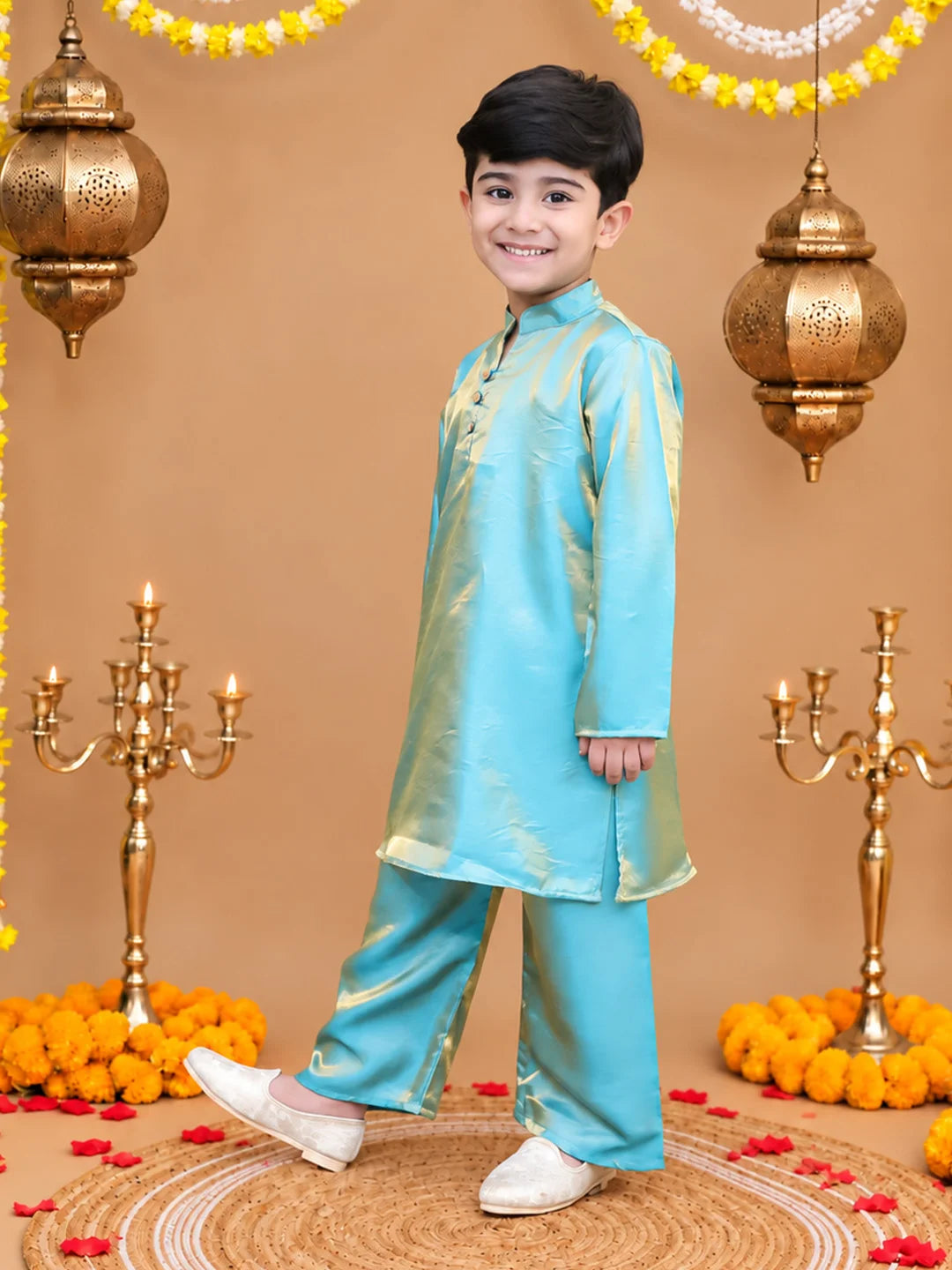 Bownbee Festive Two Toned Kurta Pajama & Ethnic Suit With Dupatta Sibling Set