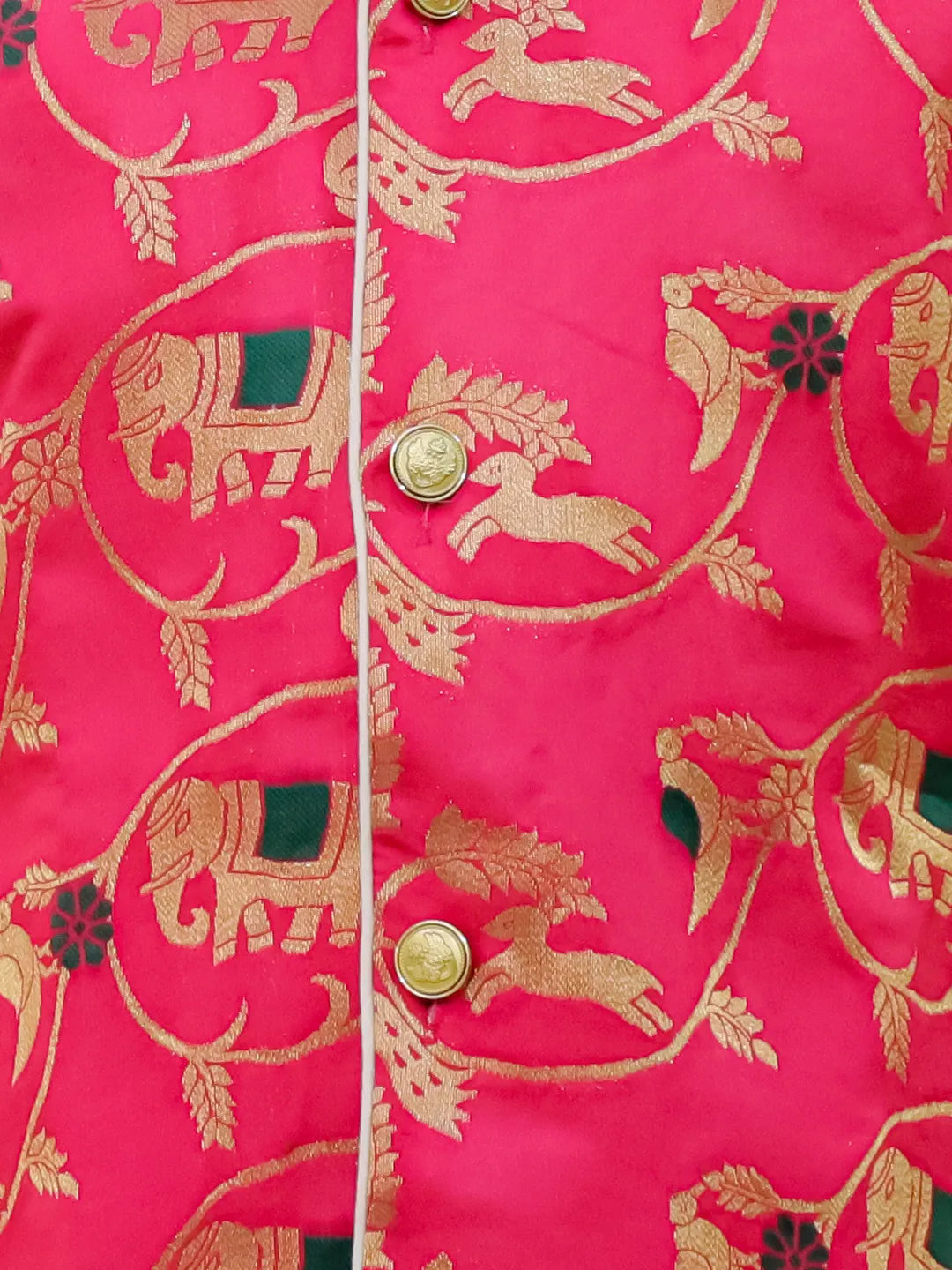 Bownbee Pure Cotton Kurta Pajama with Jacquard Jacket Set for Boys- Pink