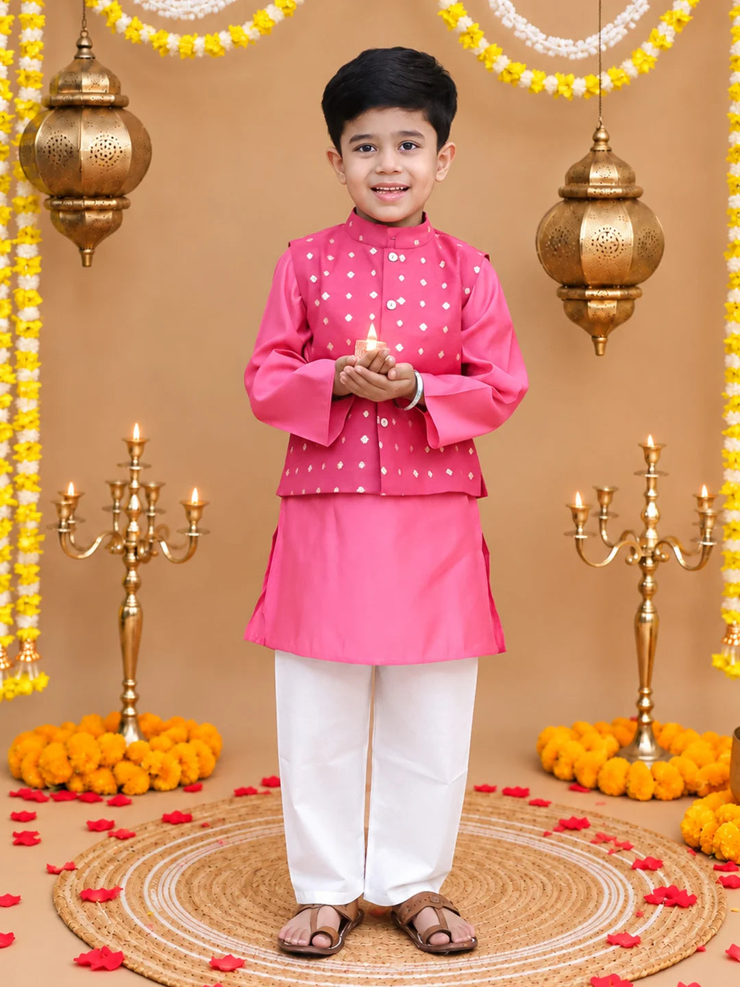 BownBee Festive Chanderi Kurta Pajama & Ethnic Suit with Dupatta Sibling Set