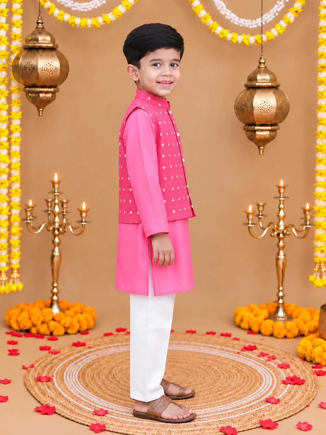 Bownbee Festive Kurta Pyjama With Chanderi Jacket Set for Boys
