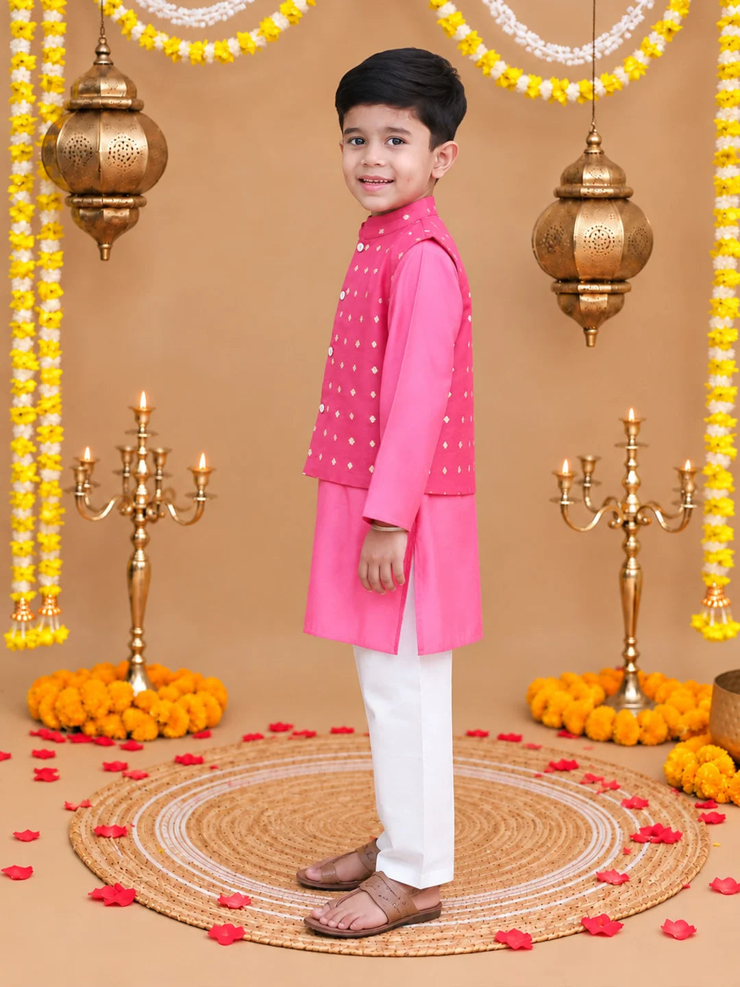BownBee Festive Chanderi Kurta Pajama & Ethnic Suit with Dupatta Sibling Set