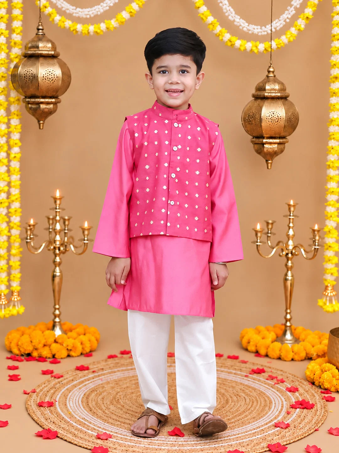 Bownbee Festive Kurta Pyjama With Chanderi Jacket Set for Boys