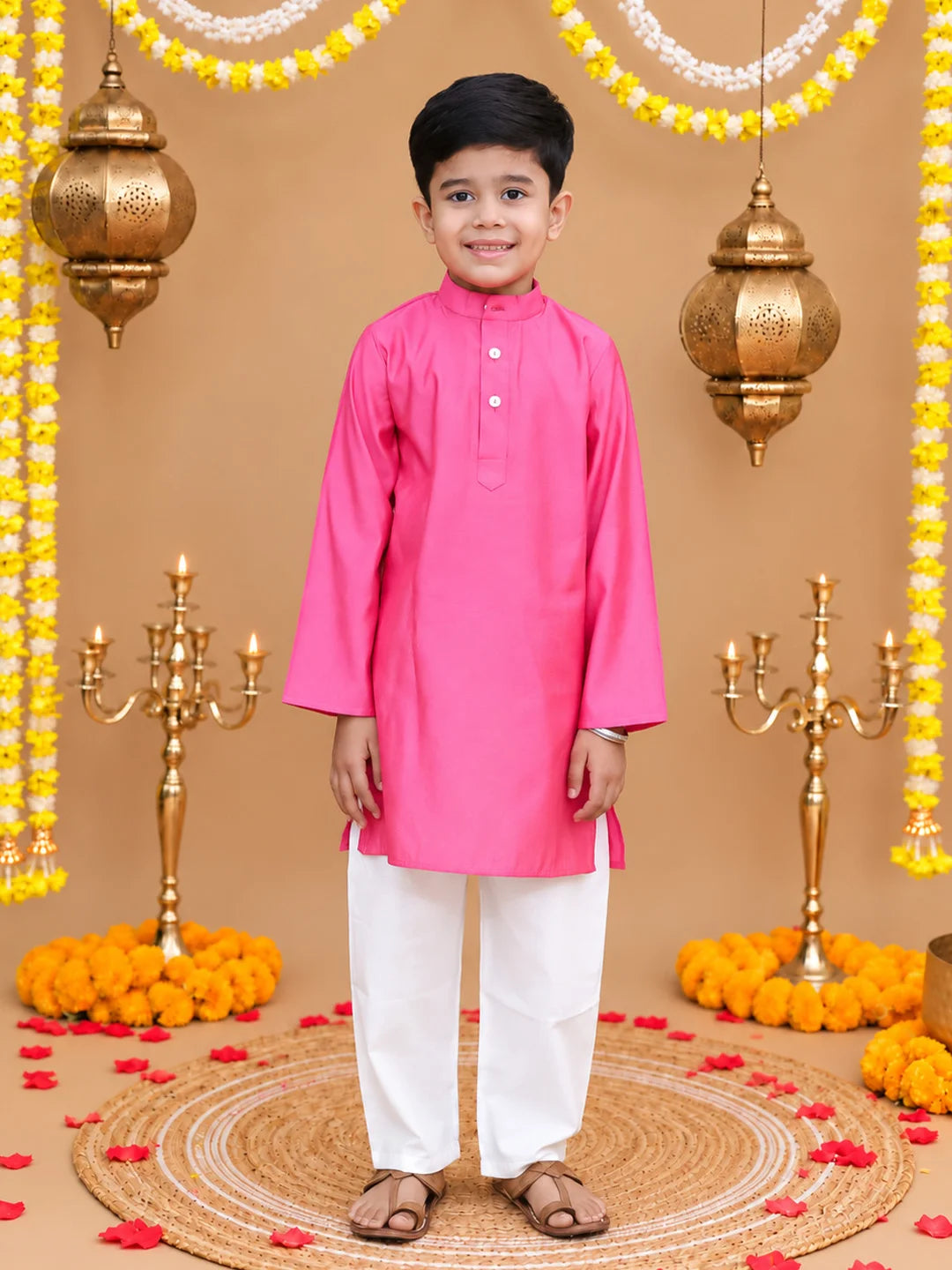 BownBee Festive Chanderi Kurta Pajama & Ethnic Suit with Dupatta Sibling Set