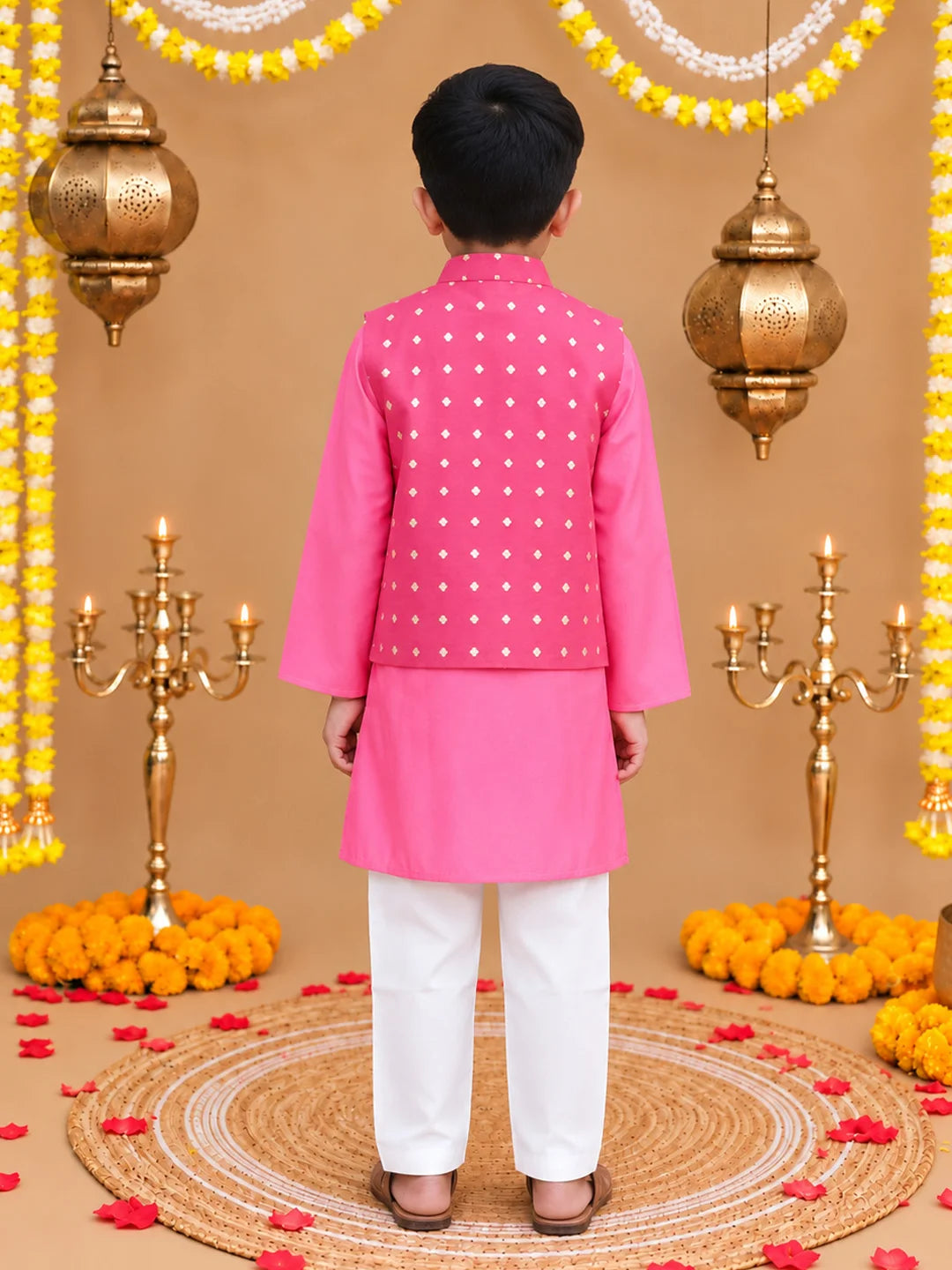 BownBee Festive Chanderi Kurta Pajama & Ethnic Suit with Dupatta Sibling Set