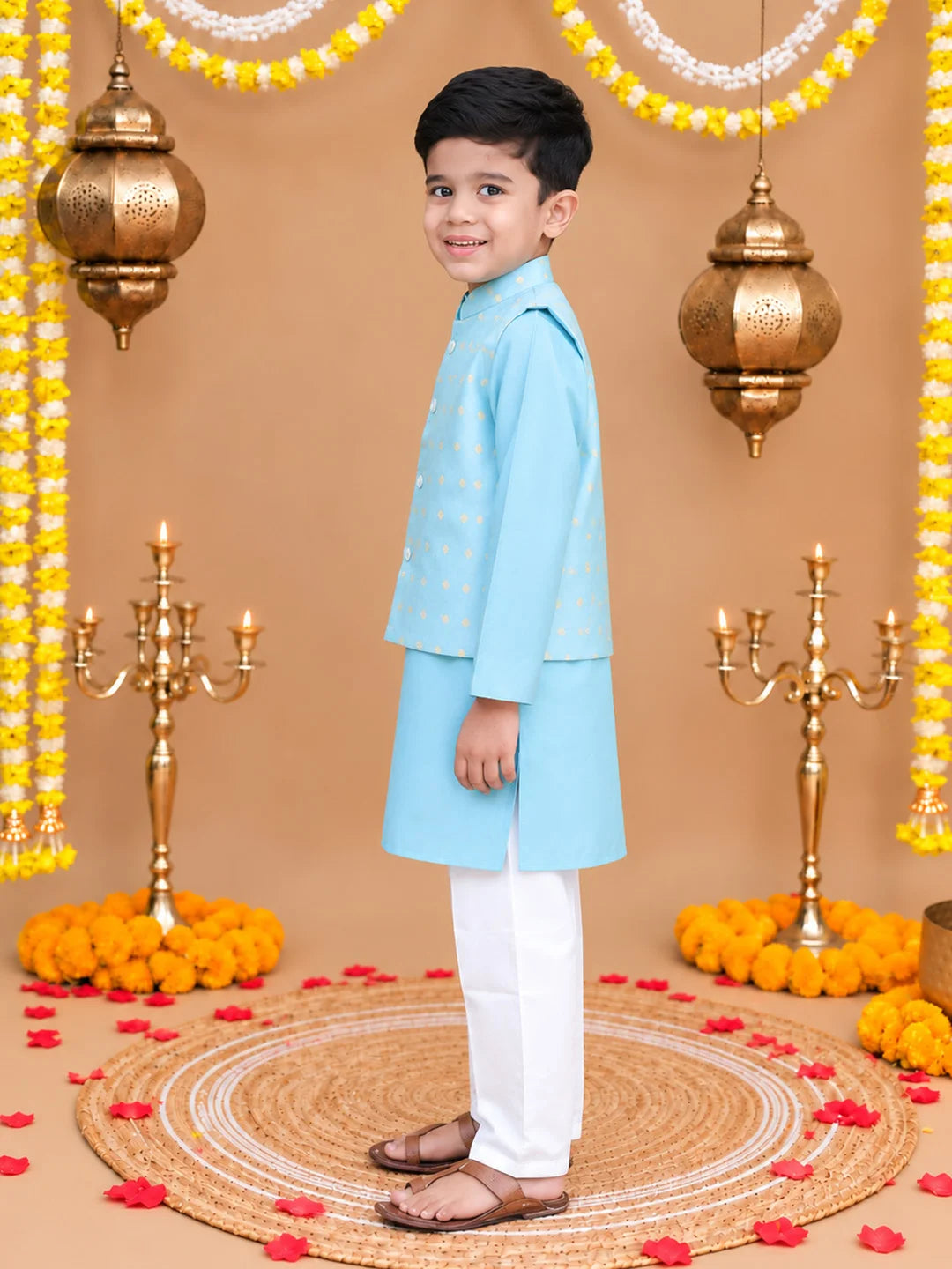 BownBee Festive Chanderi Kurta Pajama & Ethnic Suit with Dupatta Sibling Set