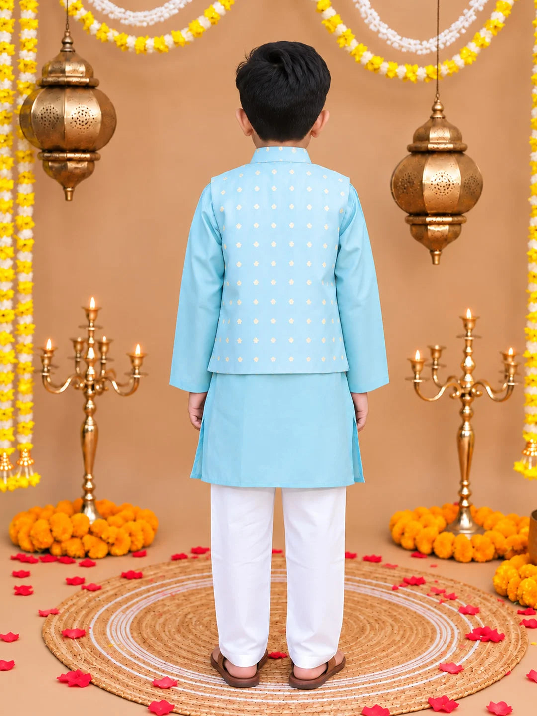 BownBee Festive Chanderi Kurta Pajama & Ethnic Suit with Dupatta Sibling Set