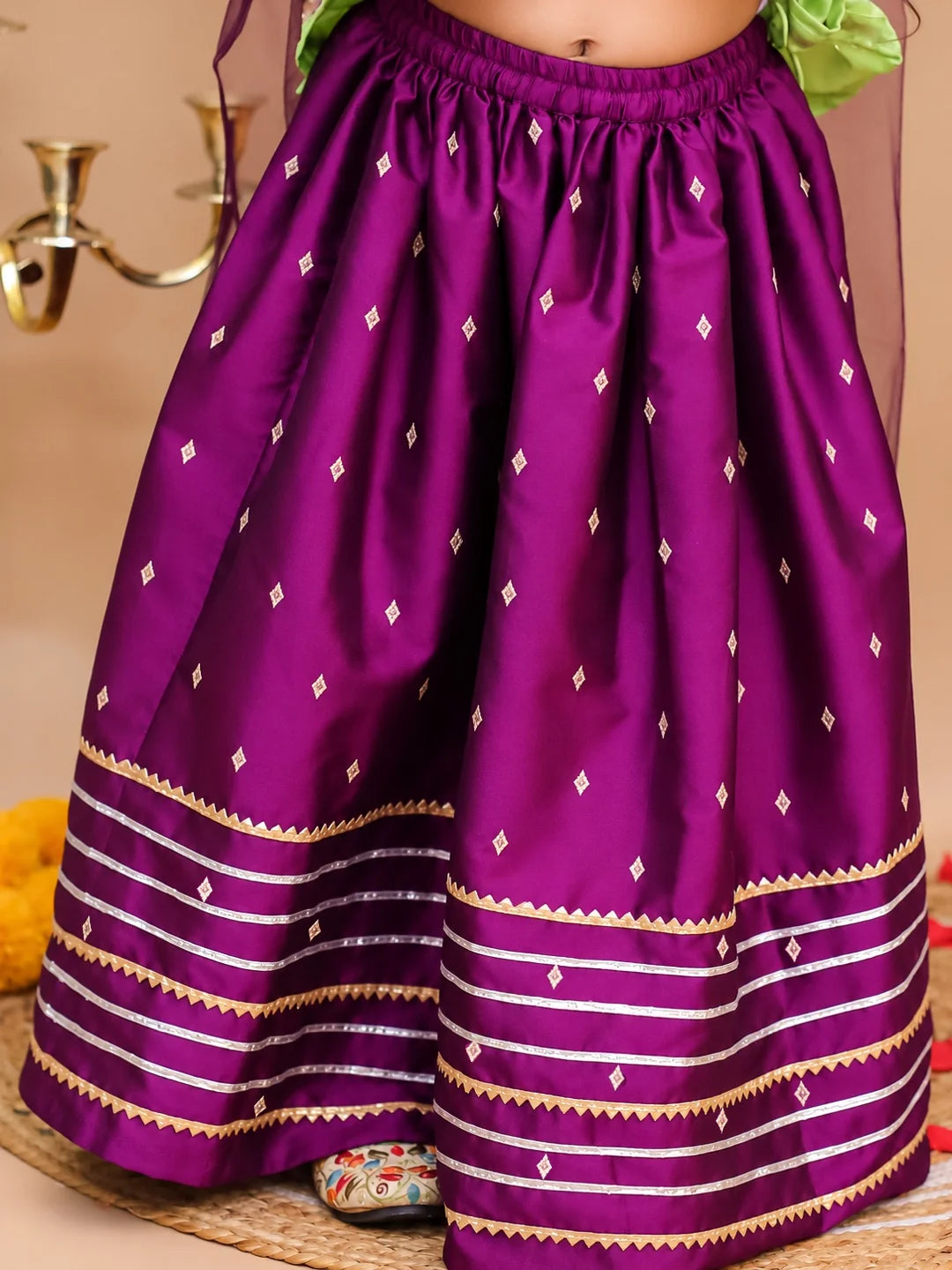 Bownbee Festive Taffeta Kurta Pajama & Lehenga Choli with Dupatta Sibling Set