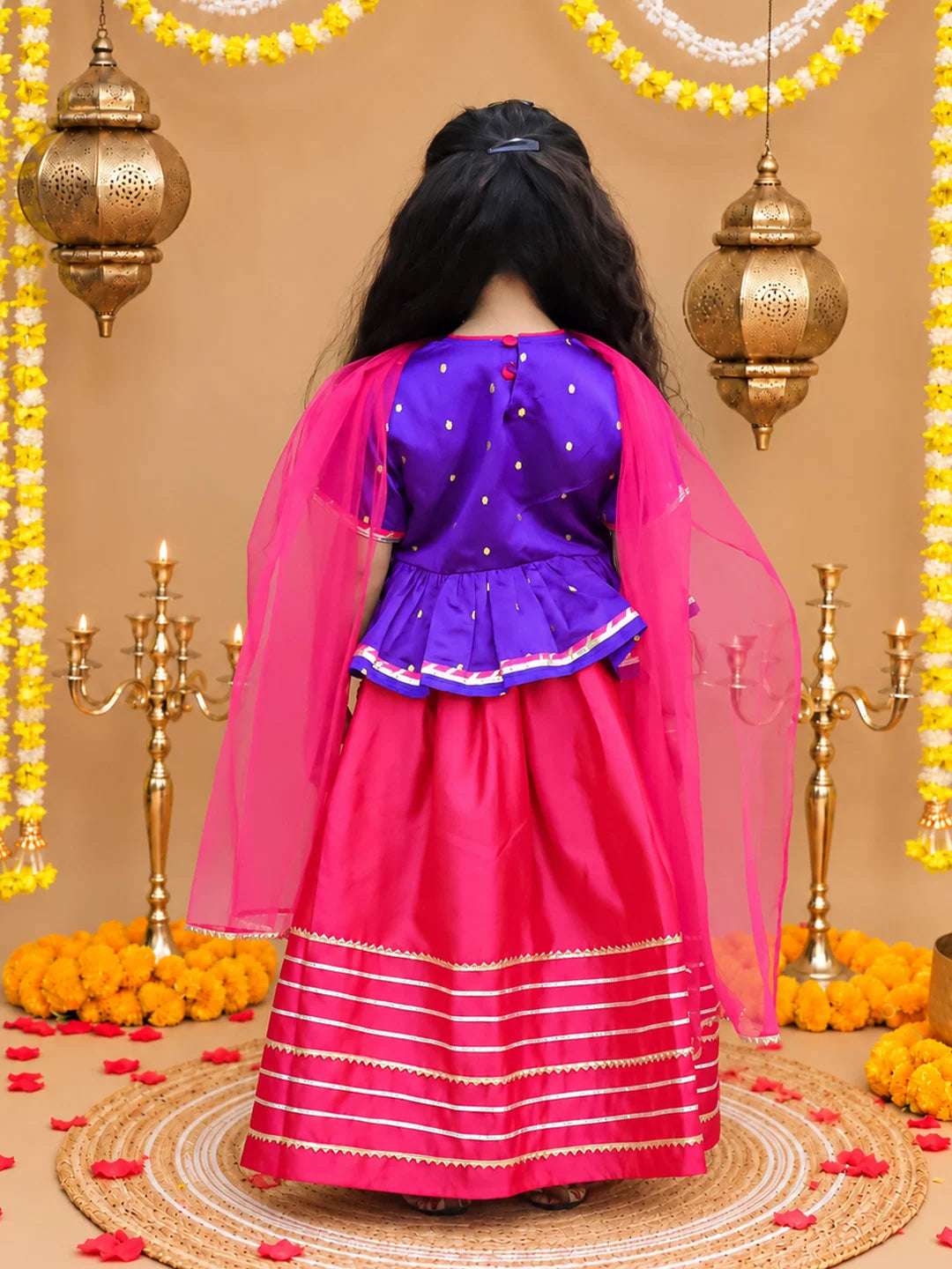 Bownbee Festive Taffeta Lehenga Choli with Dupatta Set for Girls