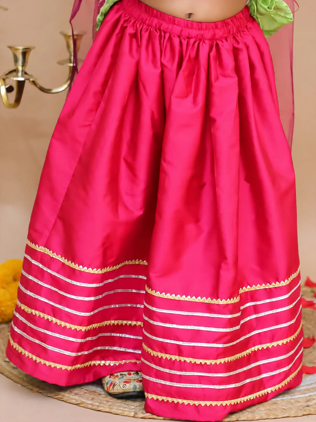Bownbee Festive Taffeta Lehenga Choli with Dupatta Set for Girls