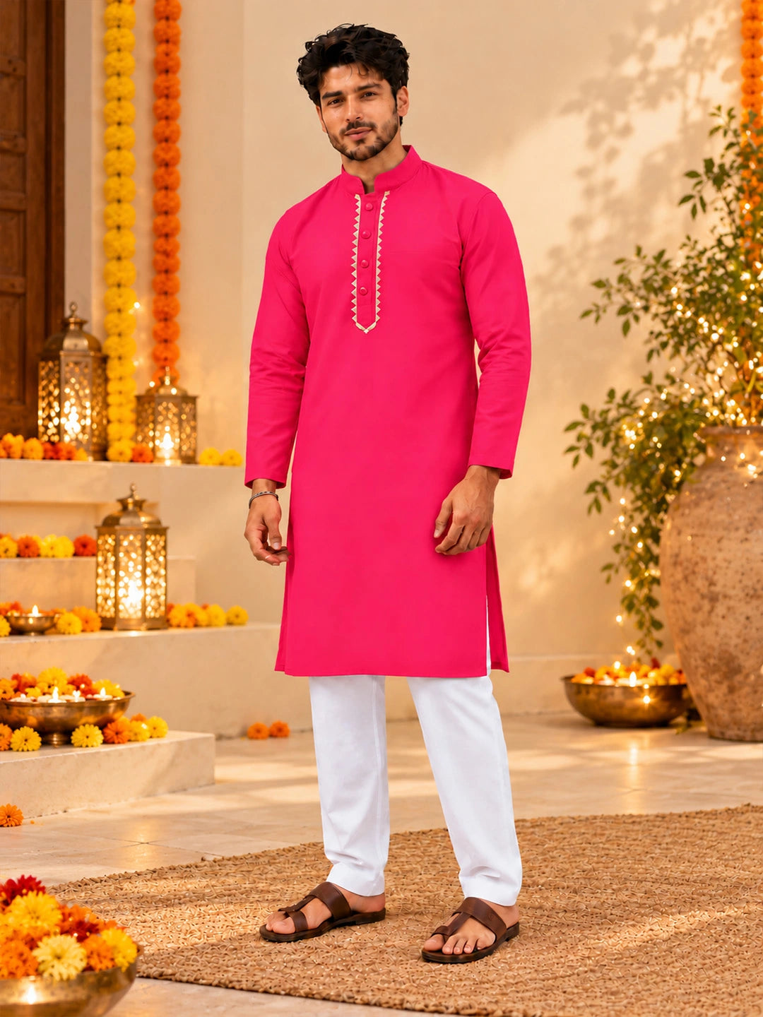 BownBee Jam Cotton Full Sleeves Kurta & Pajama For Men