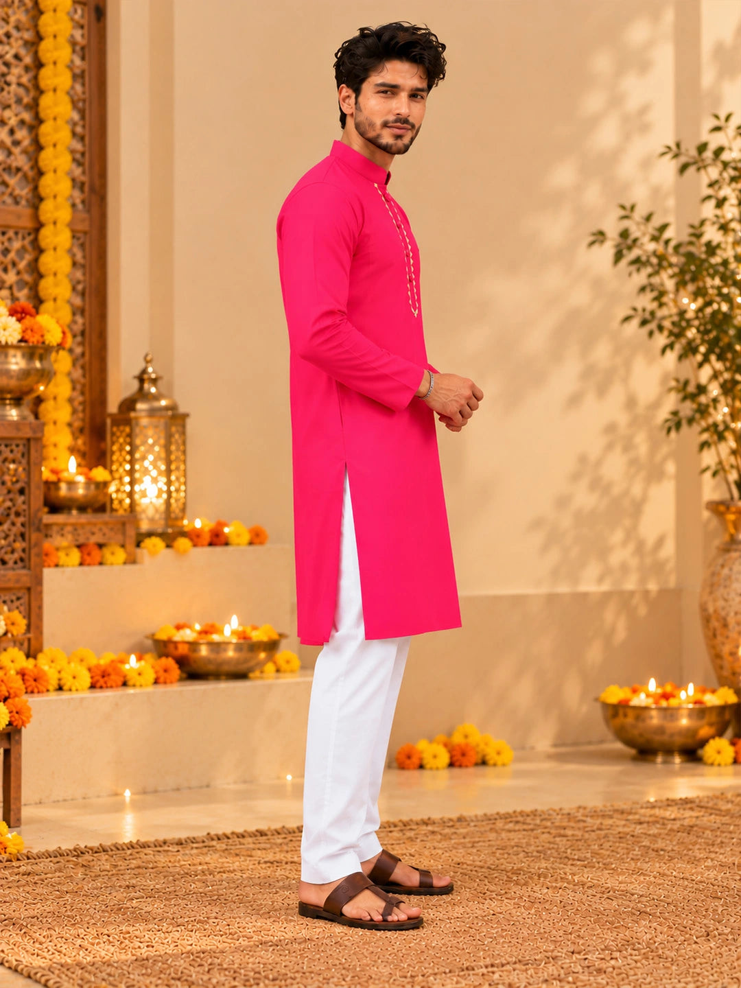 BownBee Jam Cotton Full Sleeves Kurta & Pajama For Men