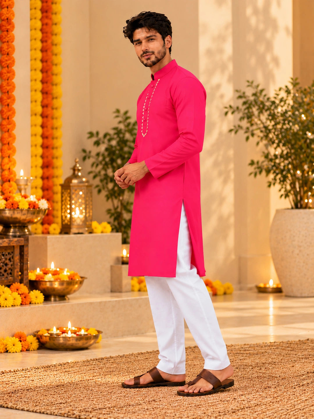 BownBee Jam Cotton Full Sleeves Kurta & Pajama For Men