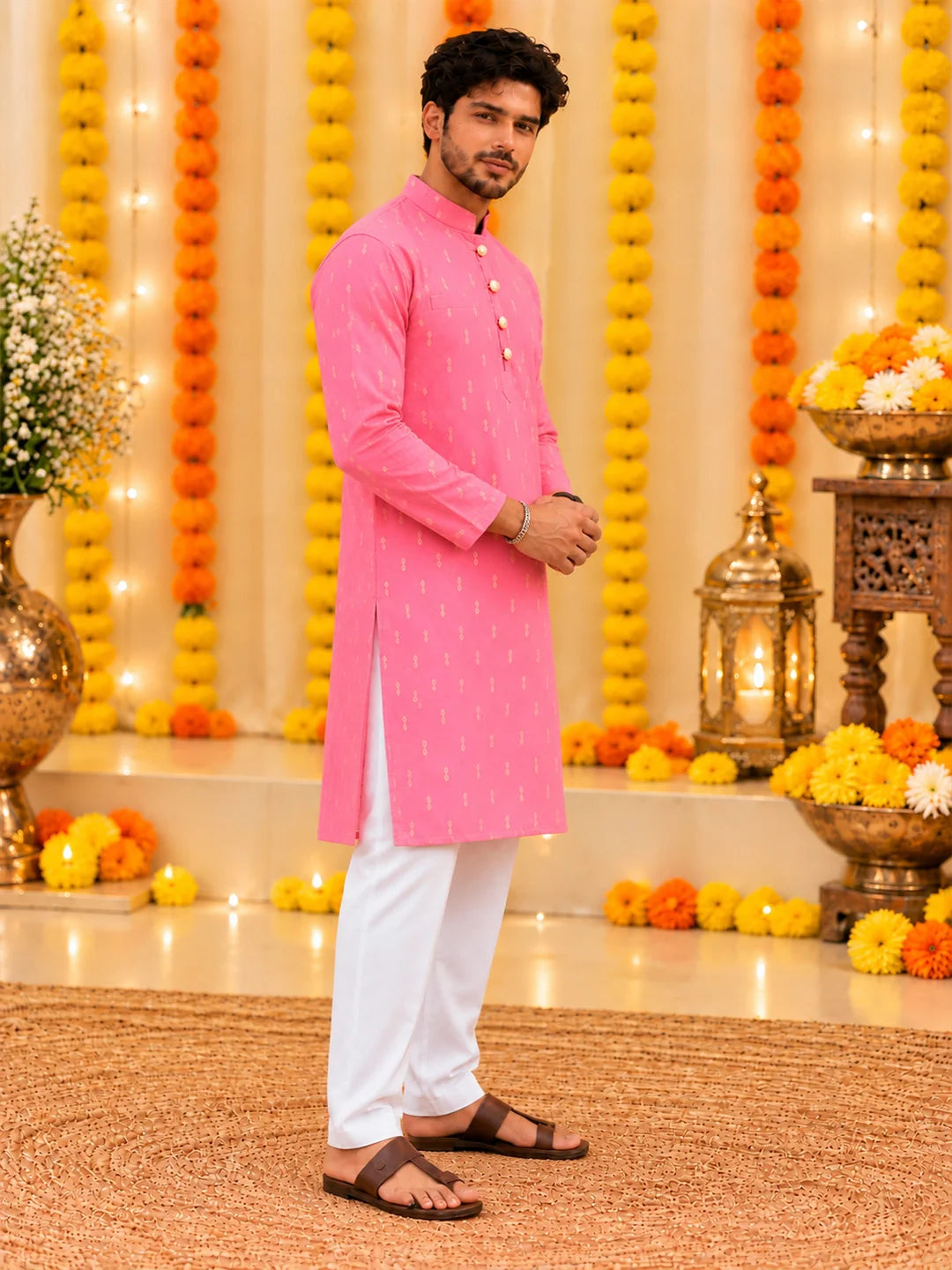 Bownbee Festive Full Sleeves Chanderi Kurta Pajama For Men