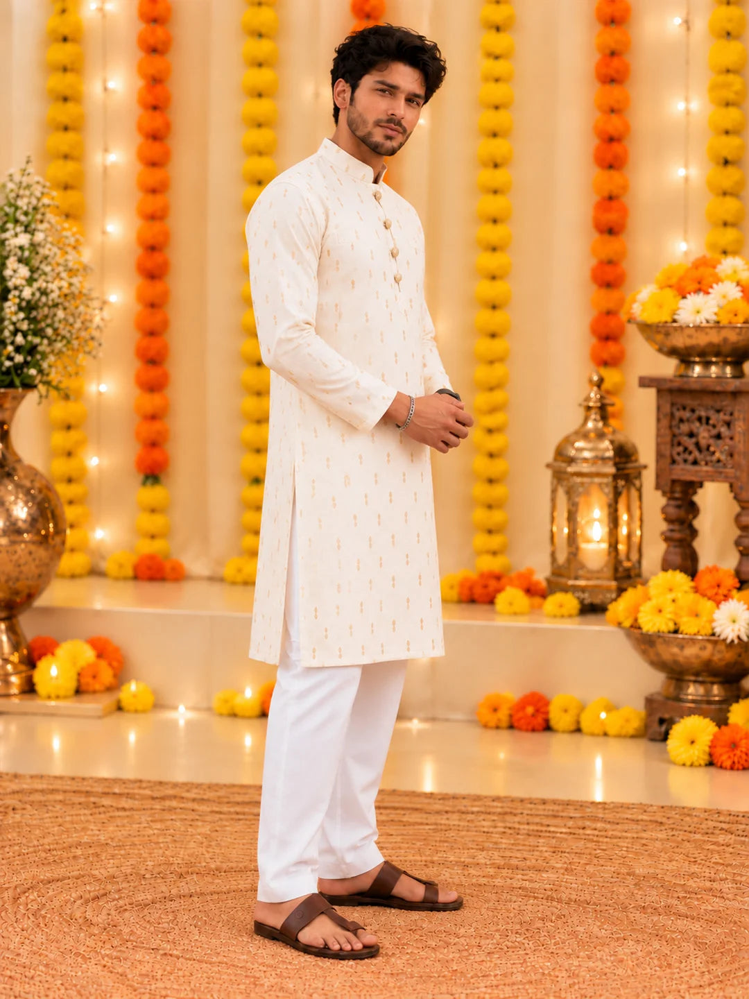 Bownbee Festive Full Sleeves Chanderi Kurta Pajama For Men