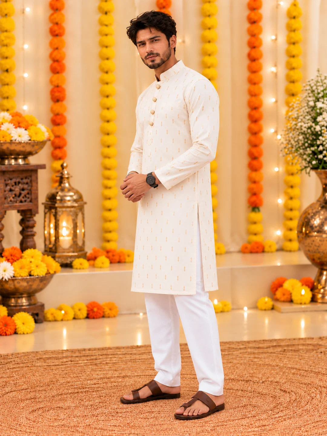 Bownbee Festive Full Sleeves Chanderi Kurta Pajama For Men