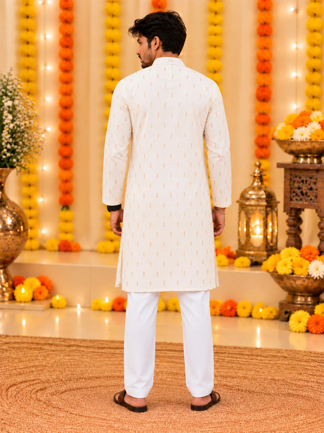 Bownbee Festive Full Sleeves Chanderi Kurta Pajama For Men