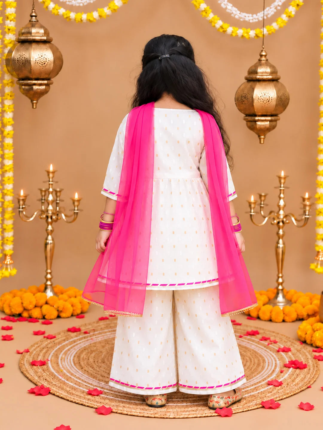 BownBee Festive Chanderi Kurta Pajama & Ethnic Suit with Dupatta Sibling Set