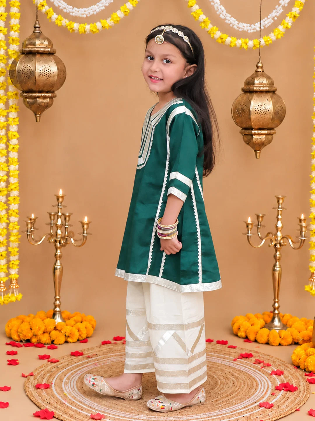 BownBee Festive 3/4th Sleeves Suit With Palazzo Set For Girls
