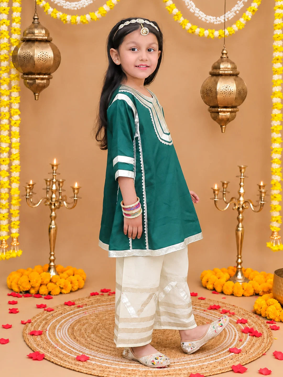 BownBee Festive 3/4th Sleeves Suit With Palazzo Set For Girls