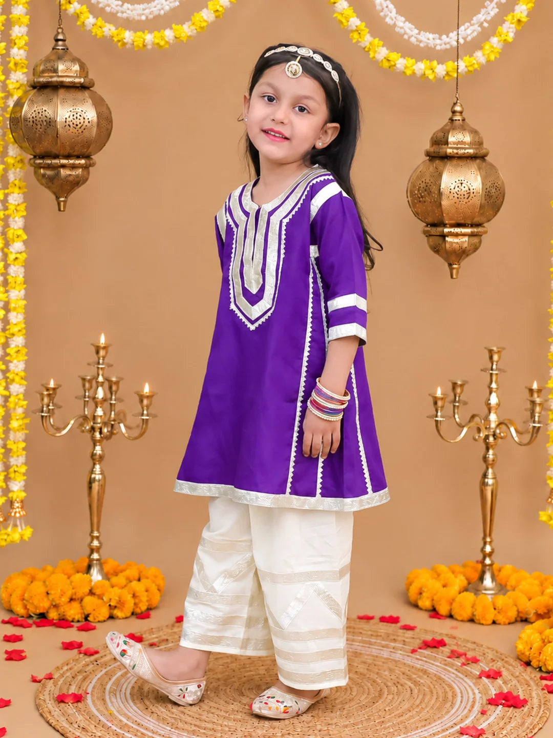 BownBee Festive 3/4th Sleeves Suit With Palazzo Set For Girls